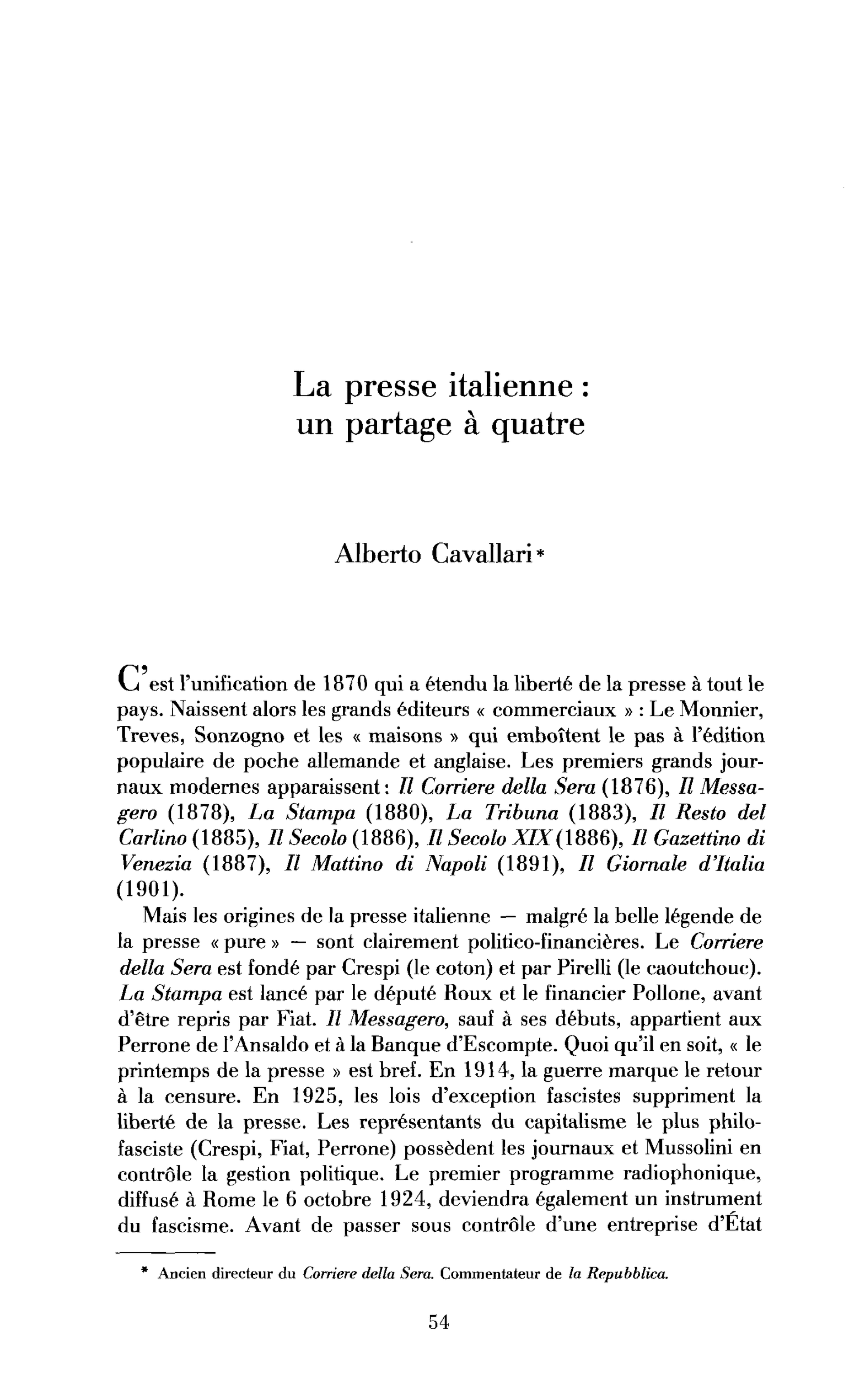 La presse italienne : un partage à quatre
