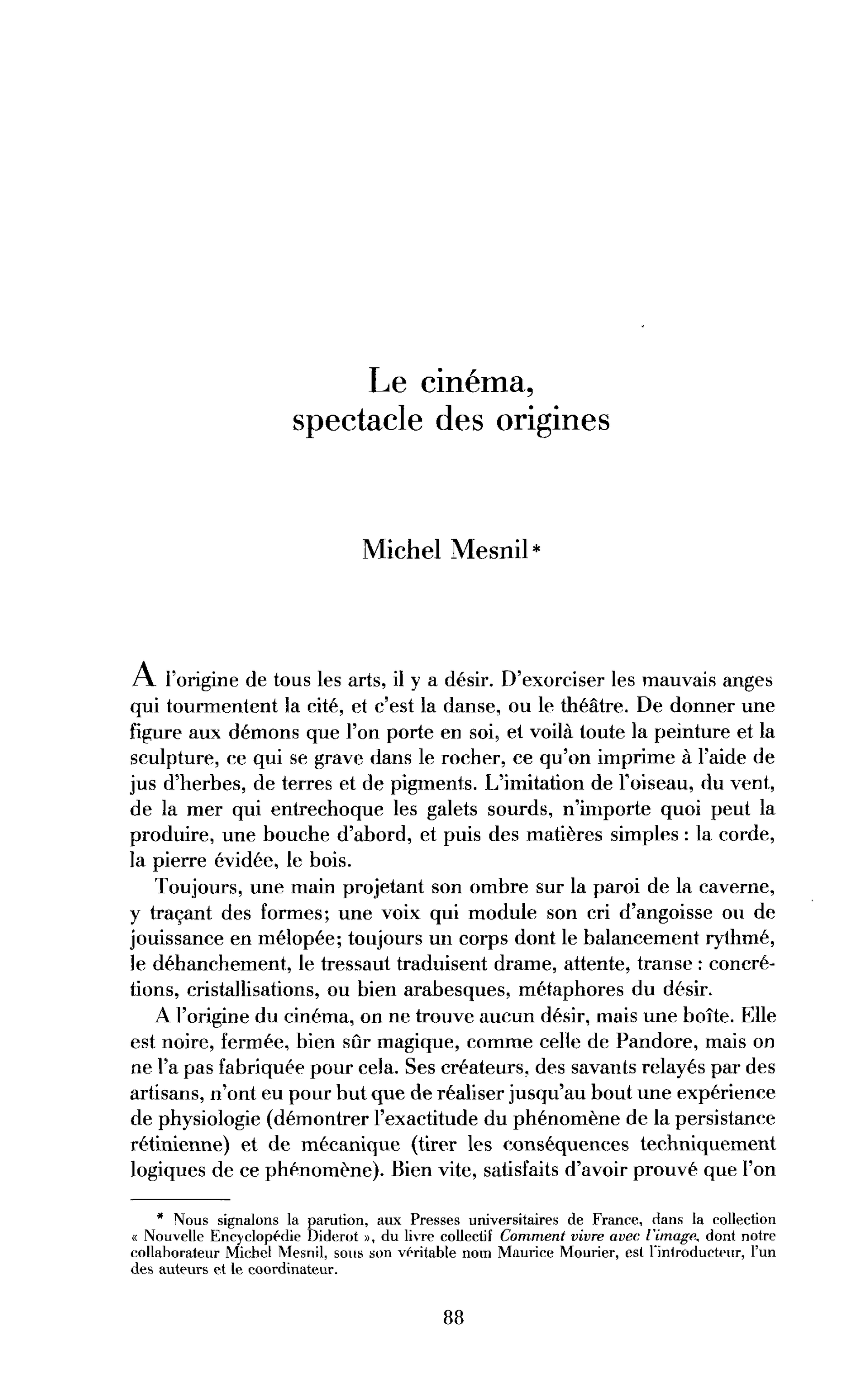 Le cinéma, spectacle des origines
