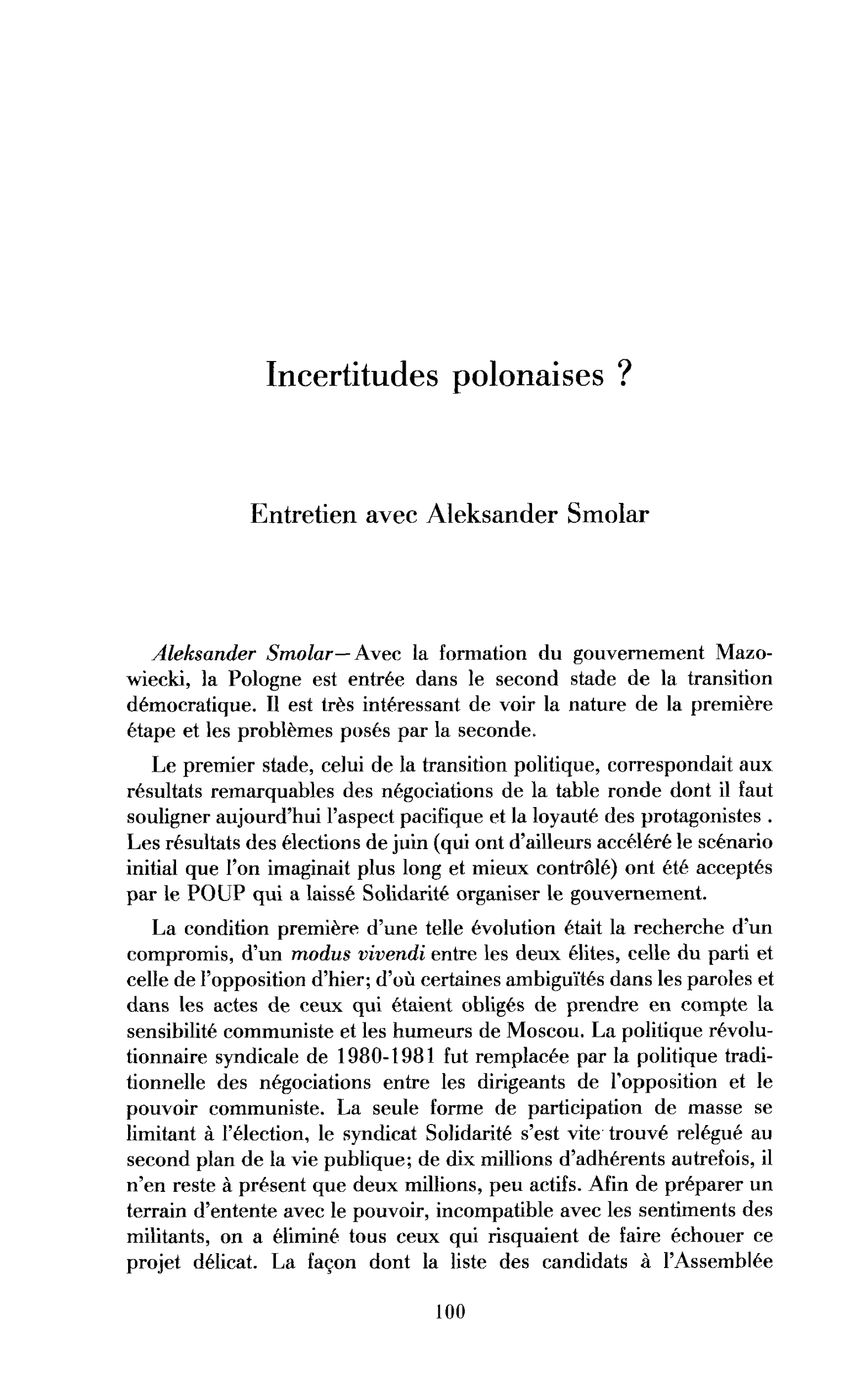 Incertitudes polonaises ? (entretien)