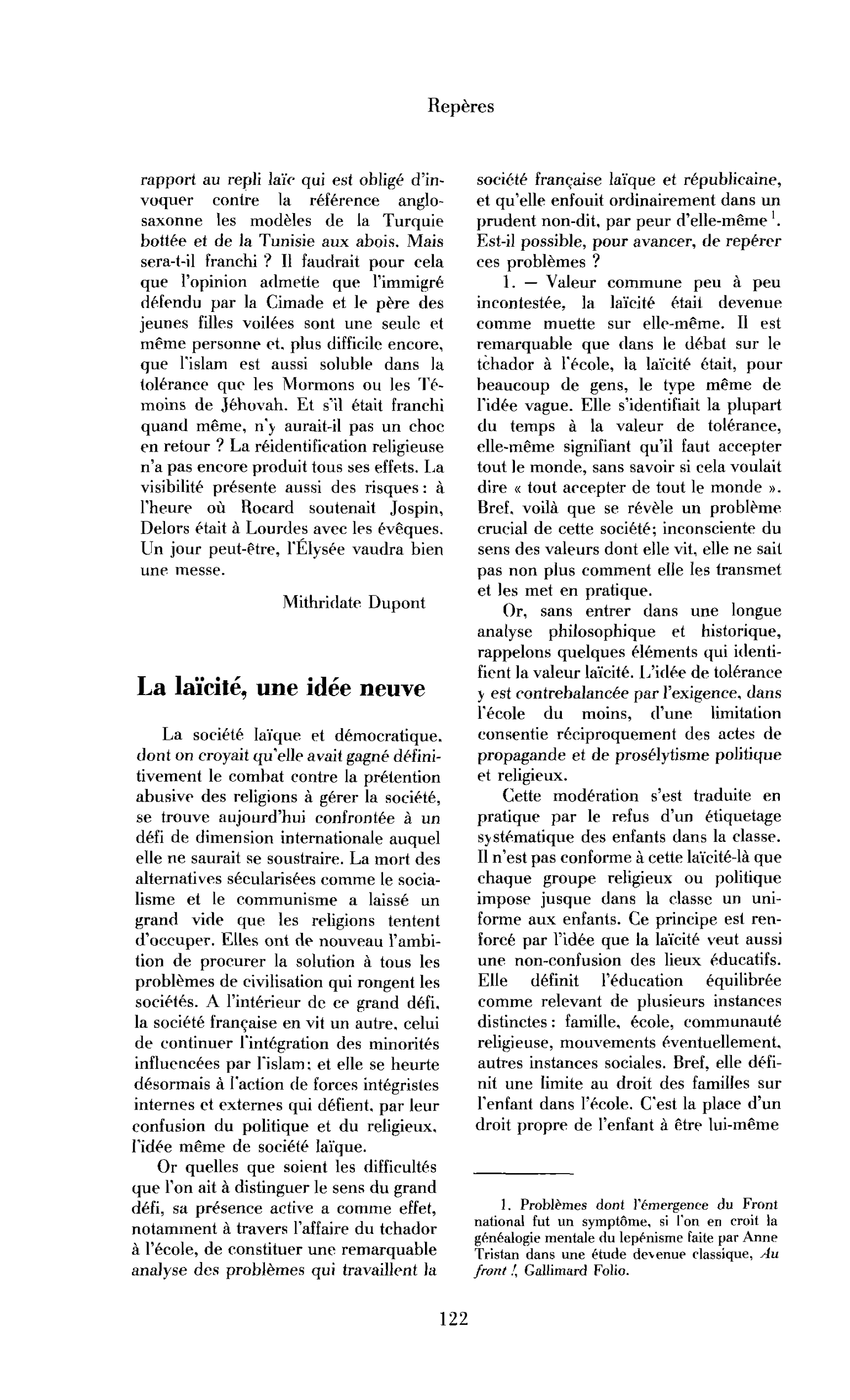 La laïcité, une idée neuve