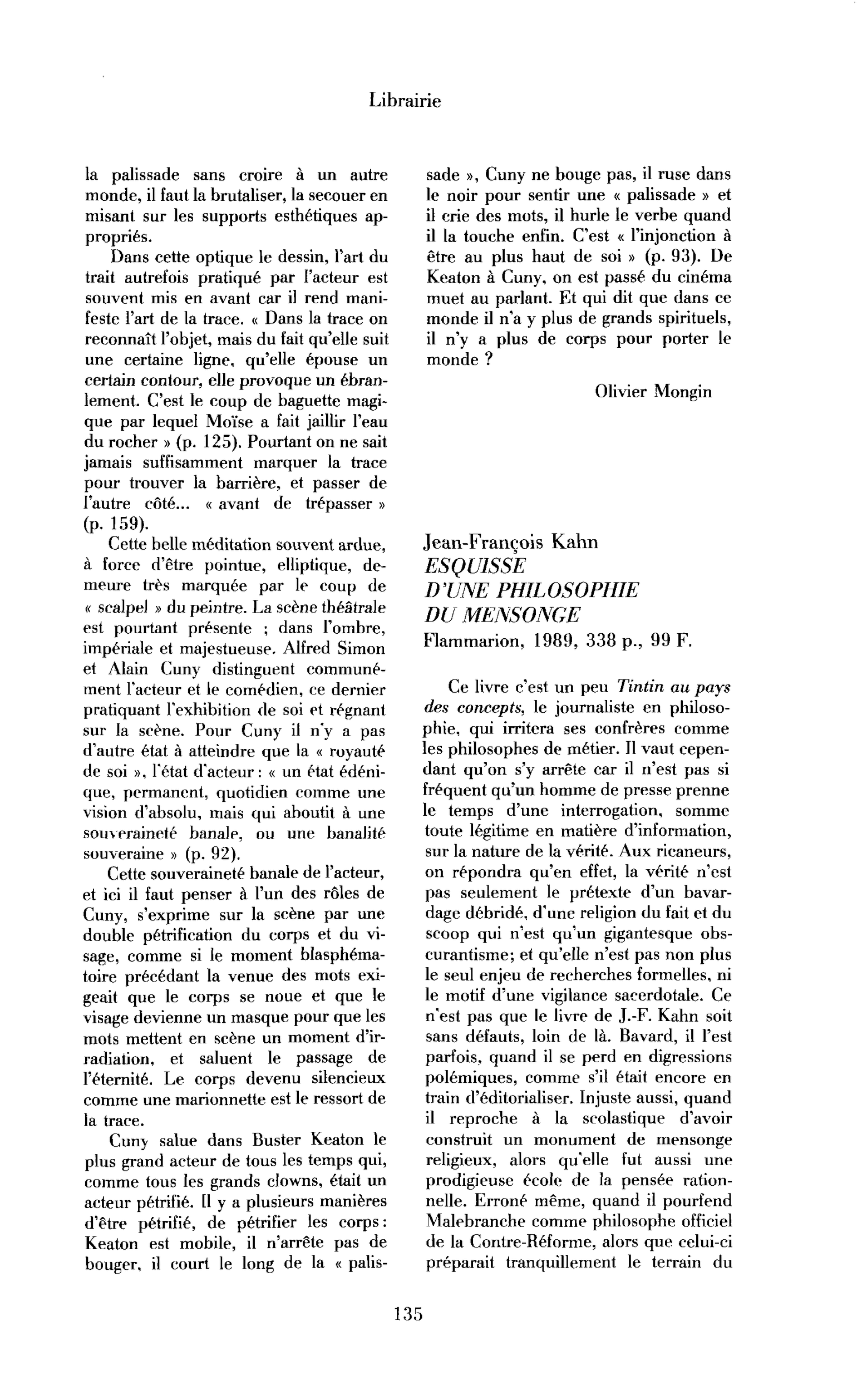 Jean-François Kahn, Esquisse d’une philosophie du mensonge