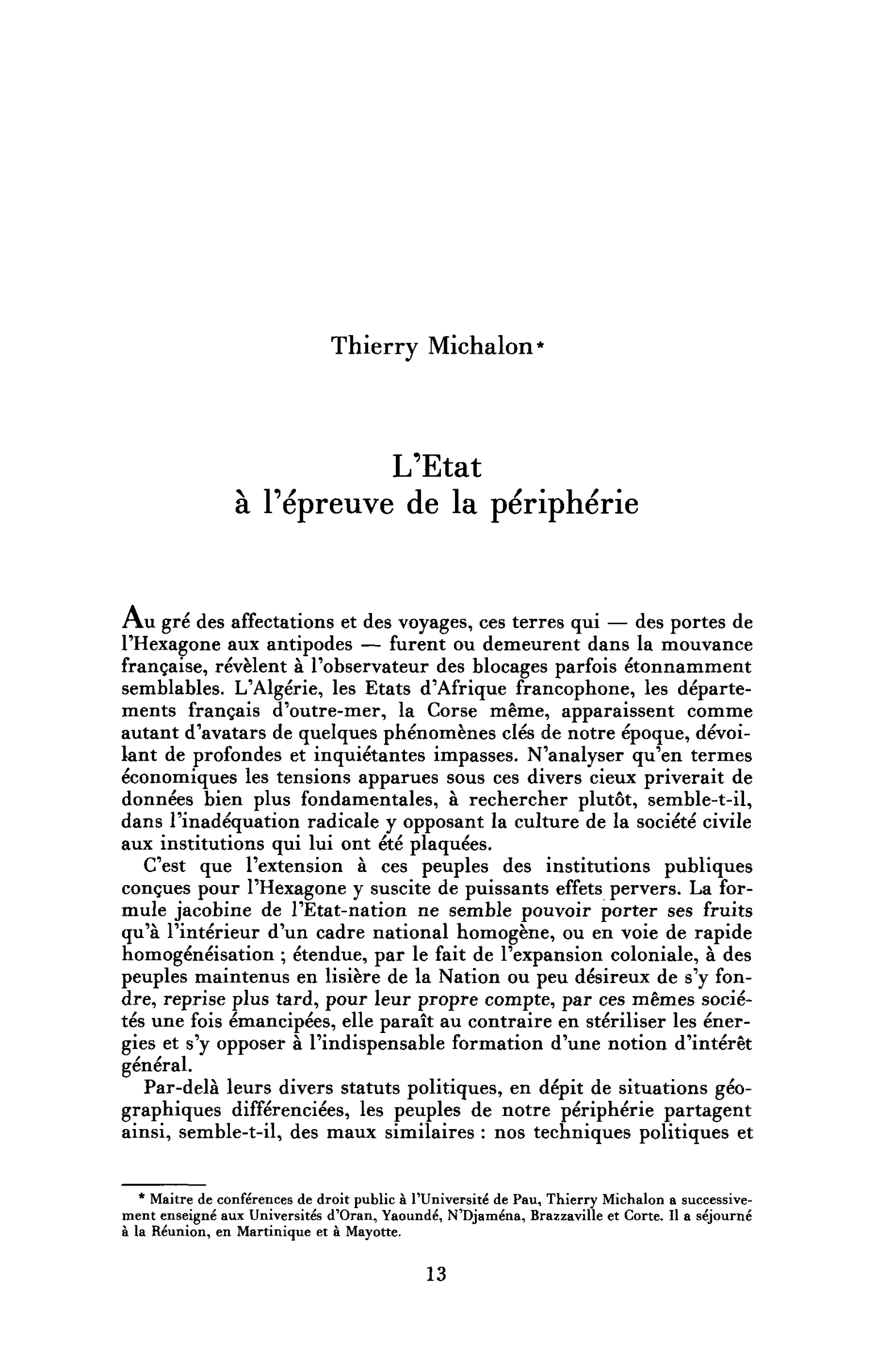 L’Etat à l’épreuve de la périphérie