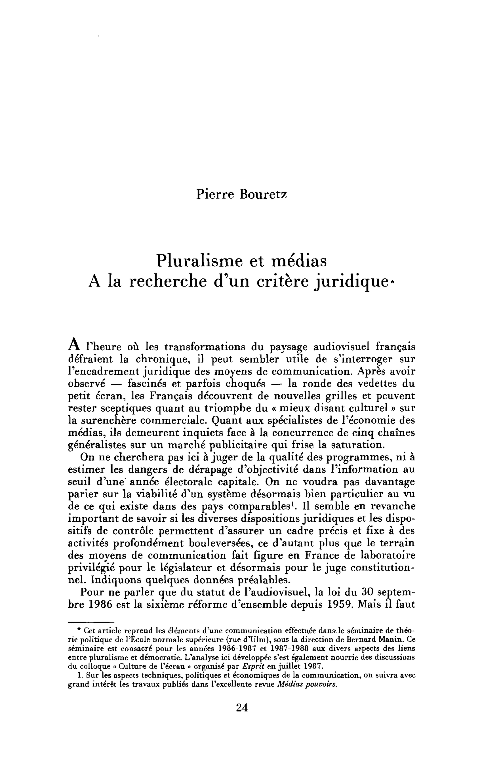Pluralisme et médias : à la recherche d’un critère juridique