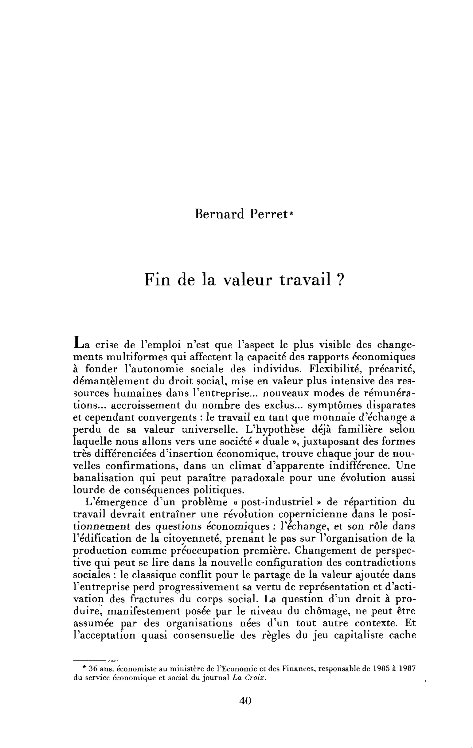 Fin de la valeur travail ?