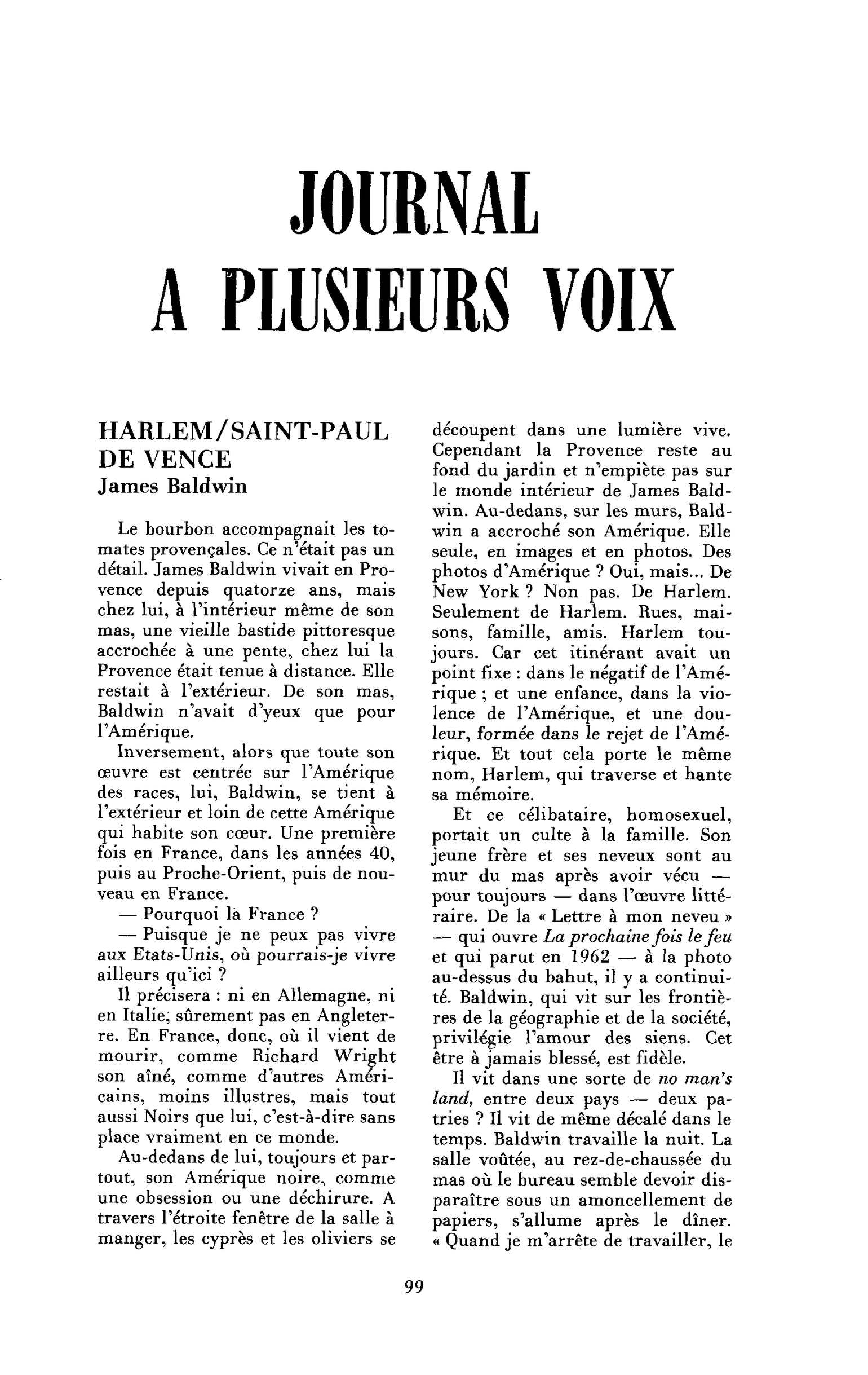 Harlem/Saint-Paul de Vence, James Baldwin