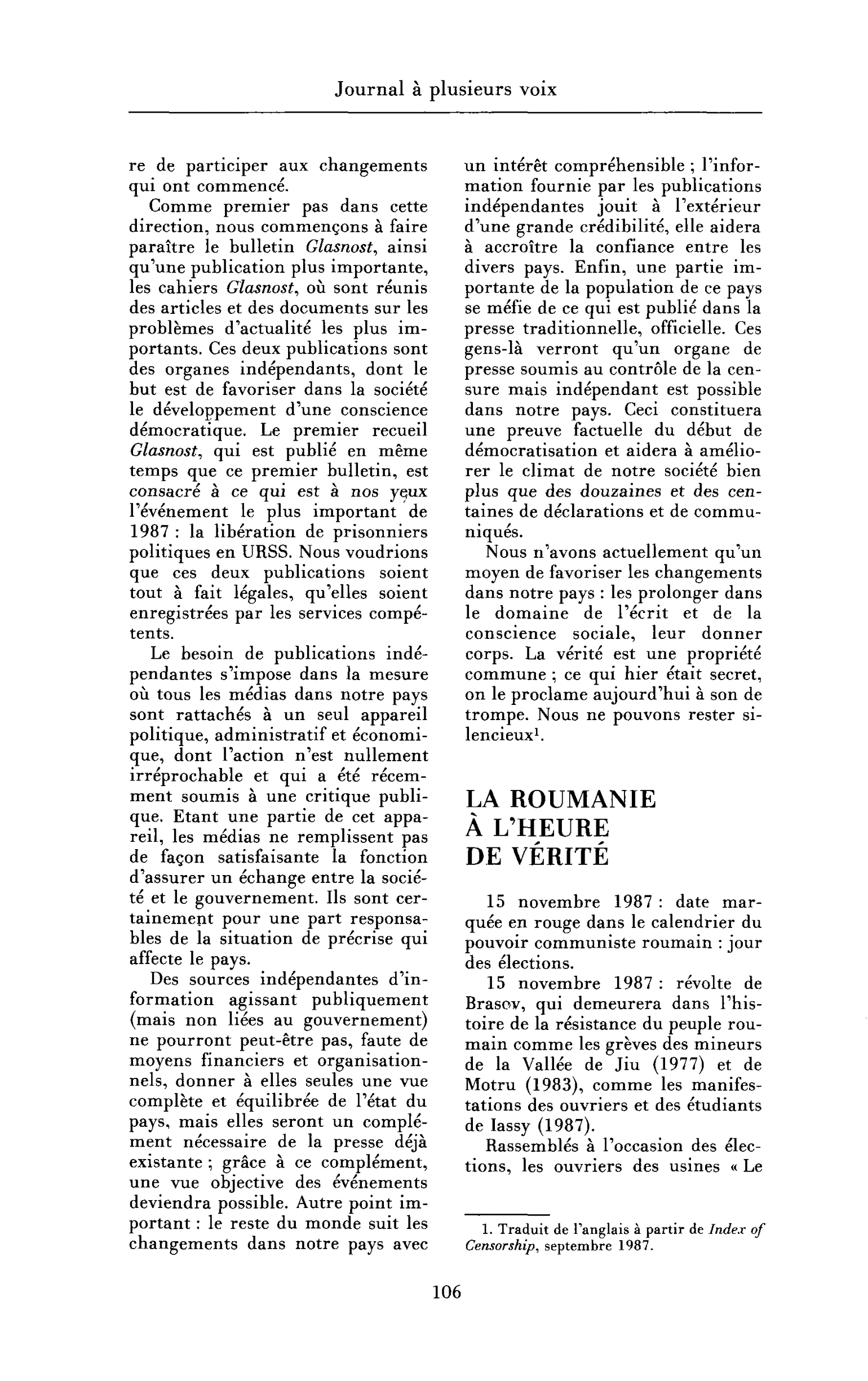 La Roumanie à l’heure de vérité