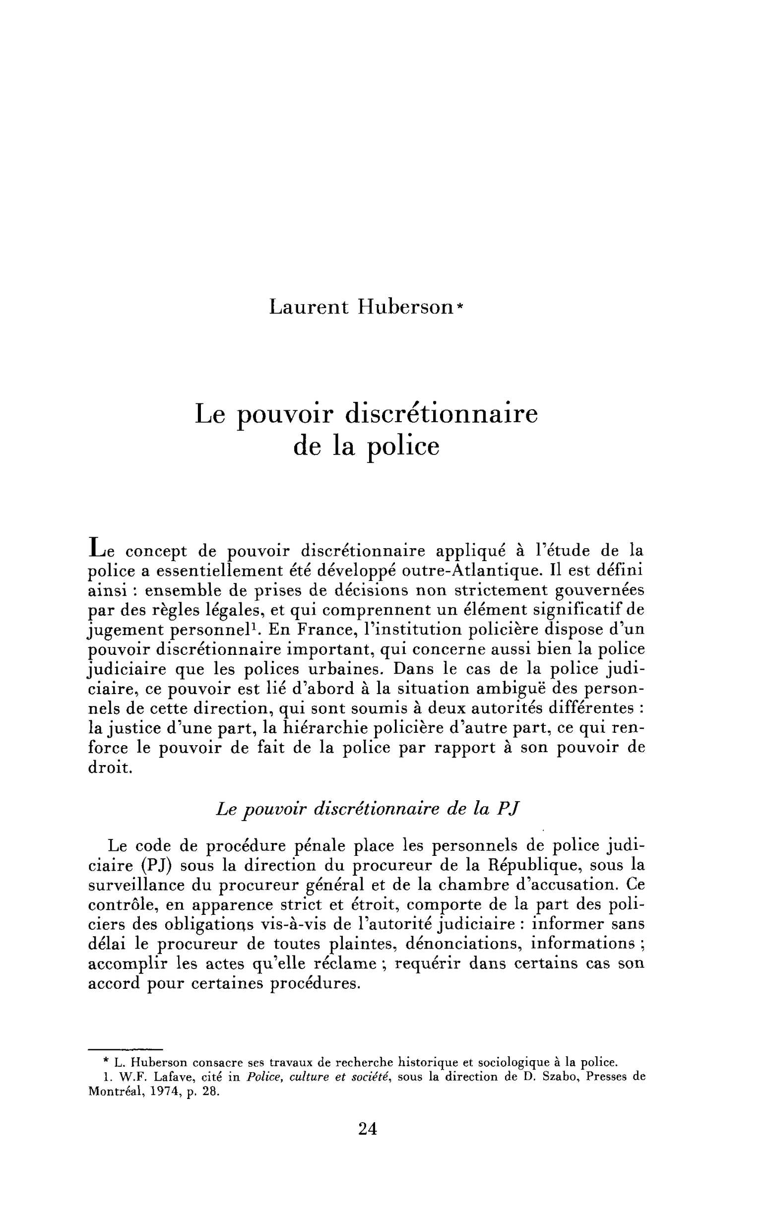 Le pouvoir discrétionnaire de la police