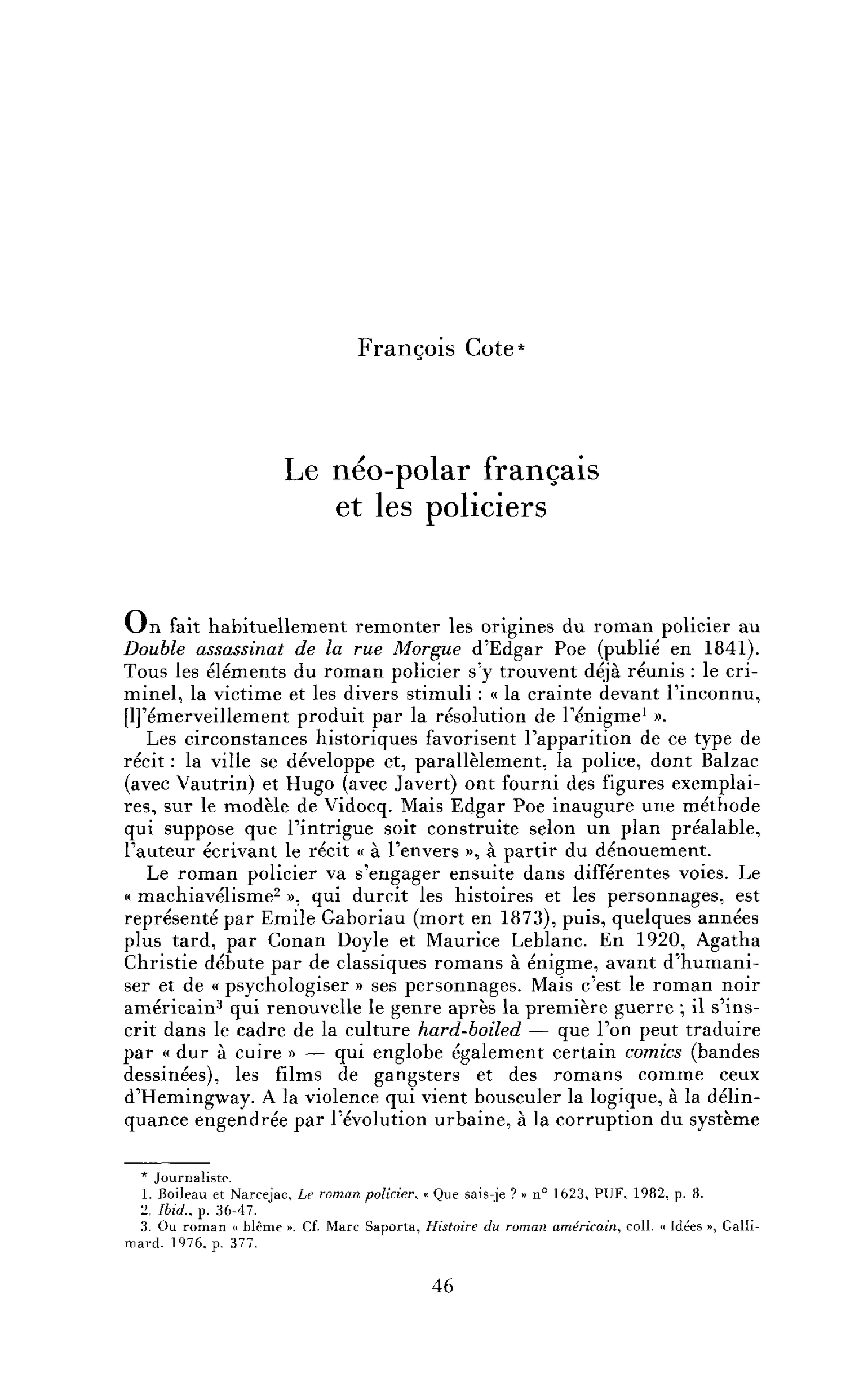 Le néo-polar français et les policiers