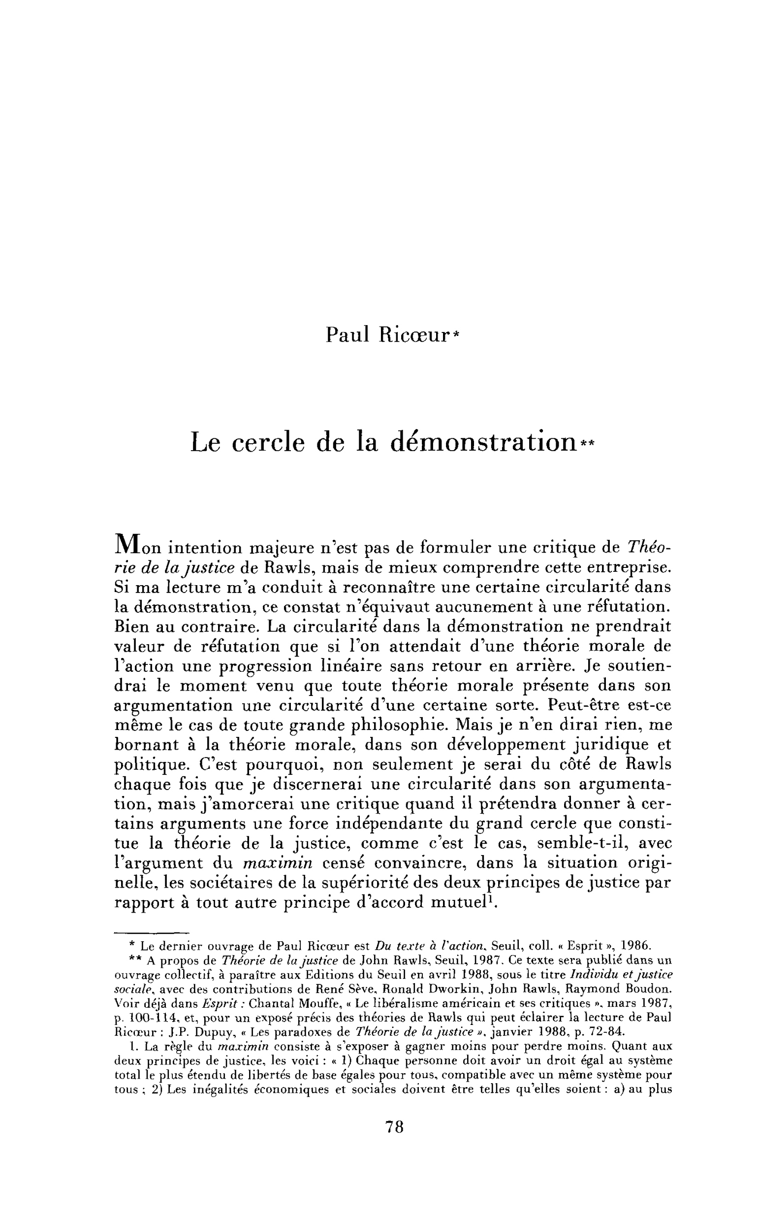 Le cercle de la démonstration (John Rawls)