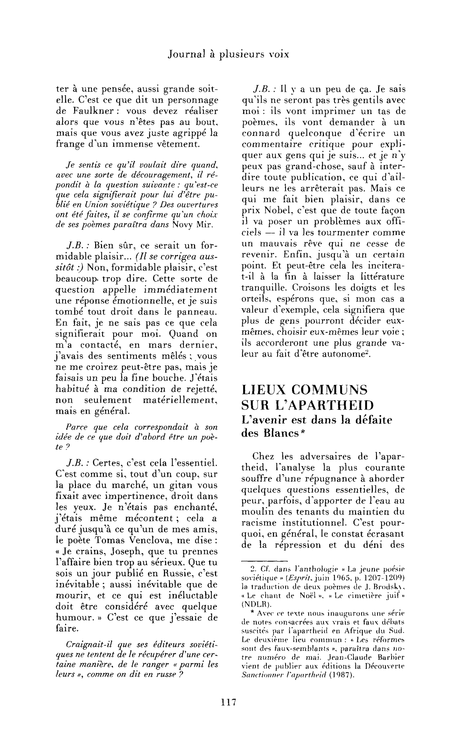 Lieux communs sur l’Apartheid : L’avenir est dans la défaite des blancs