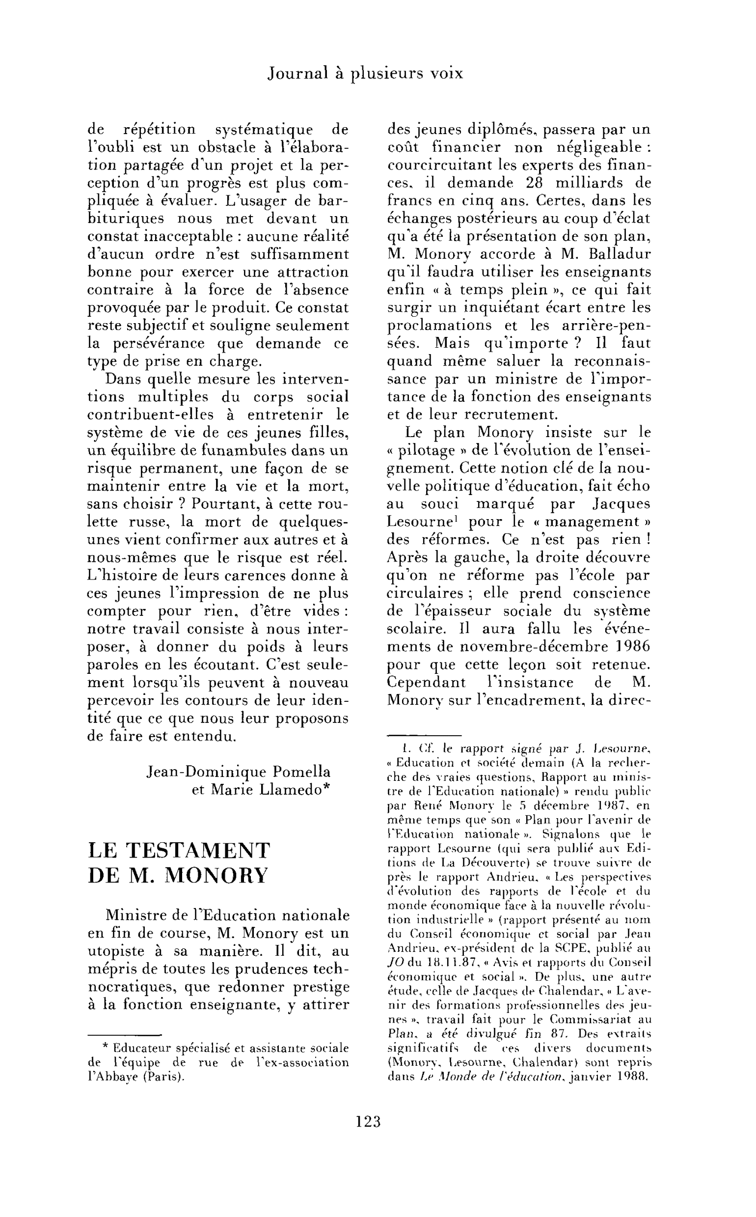 Le testament de M. Monory