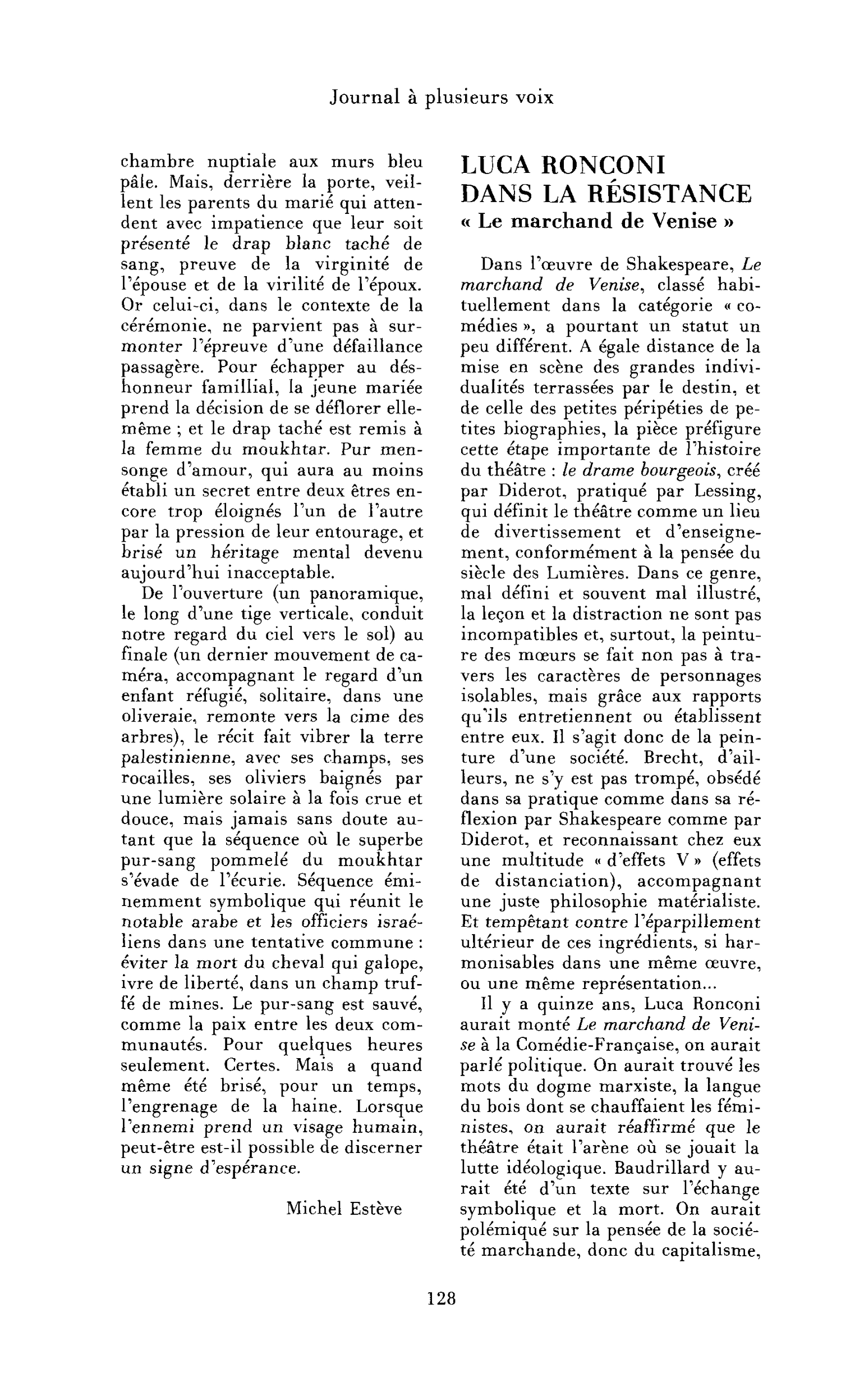 Luca Ronconi dans la Résistance, « Le marchand de Venise »