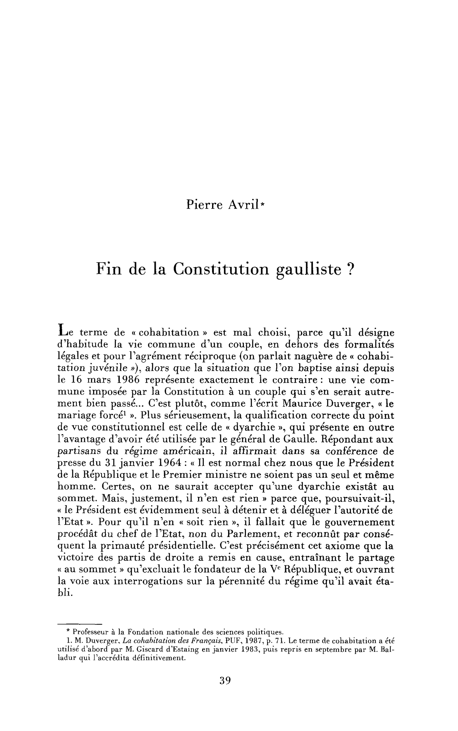 Fin de la Constitution gaulliste ?