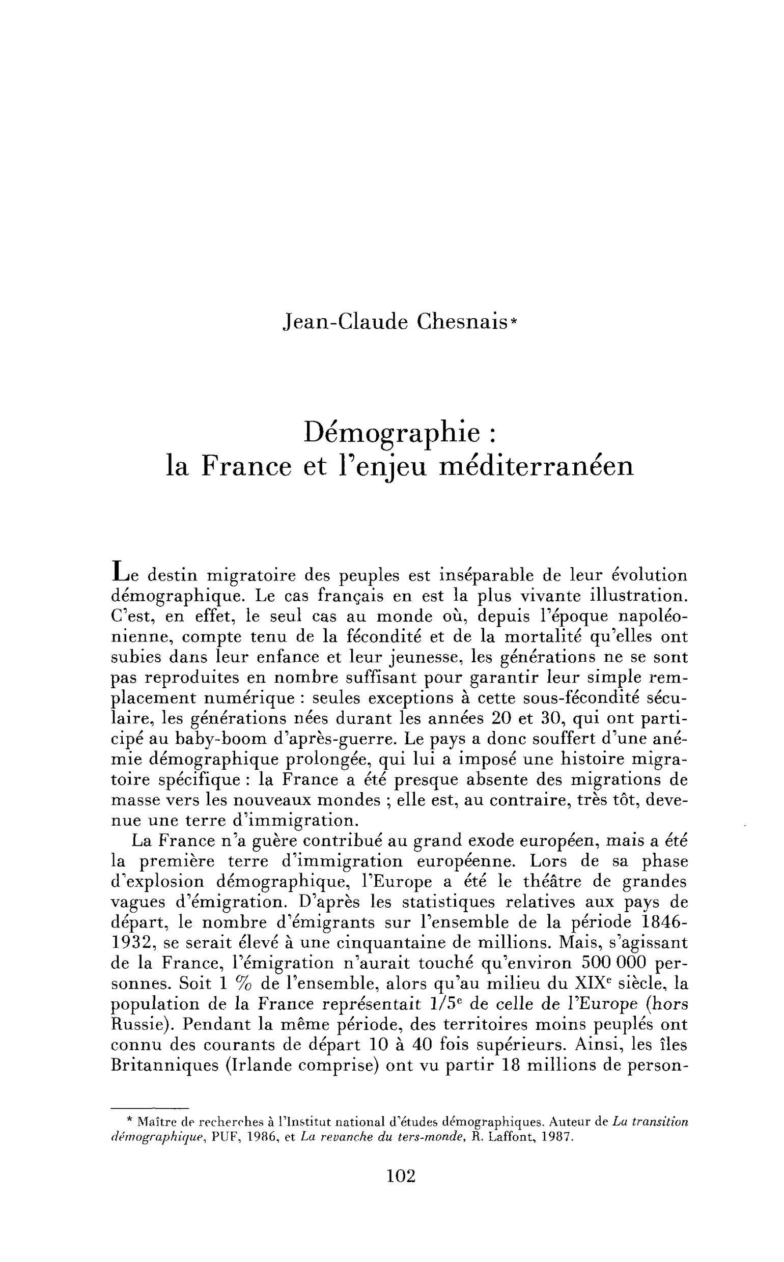 Démographie : la France et l’enjeu méditerranéen
