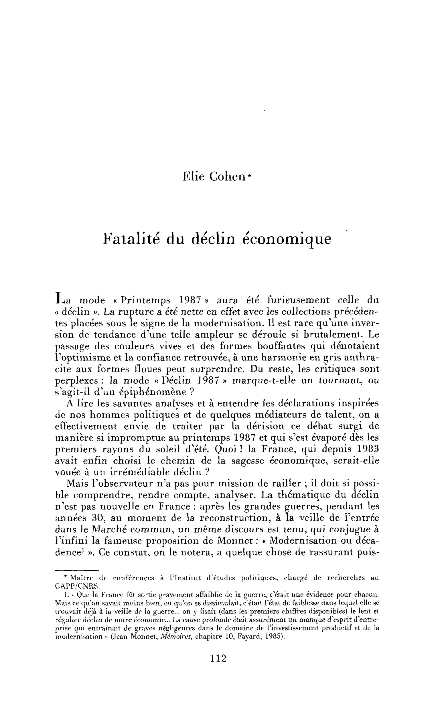 Fatalité du déclin économique