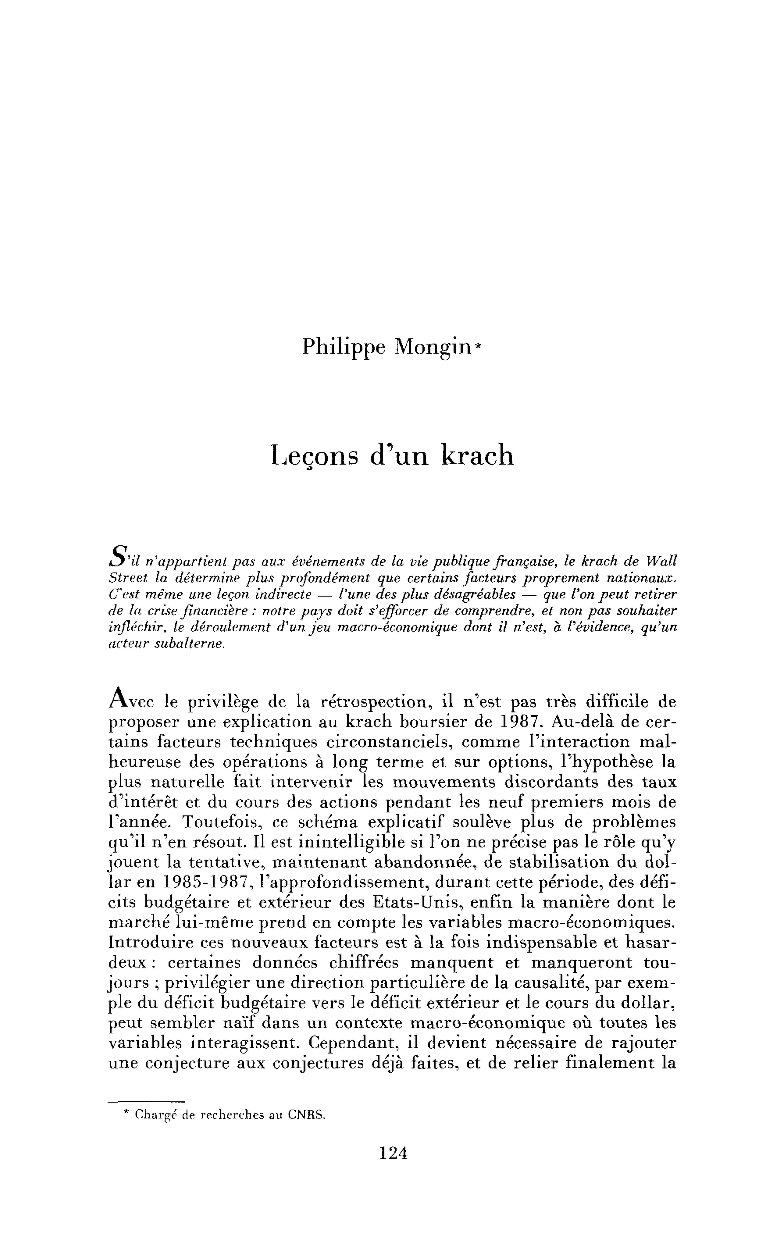 Leçon d’un krach