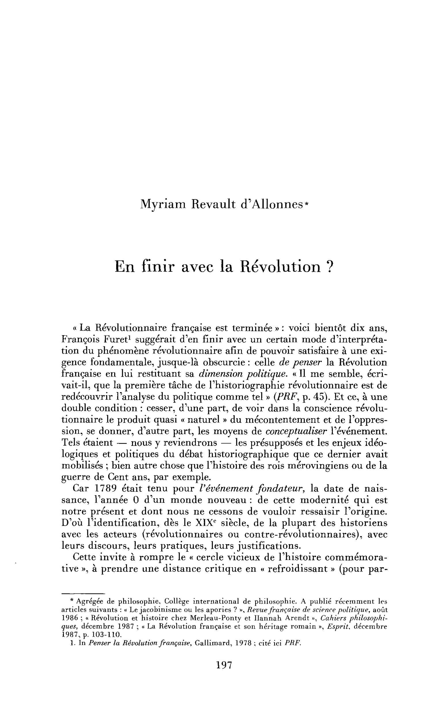 En finir avec la Révolution ?