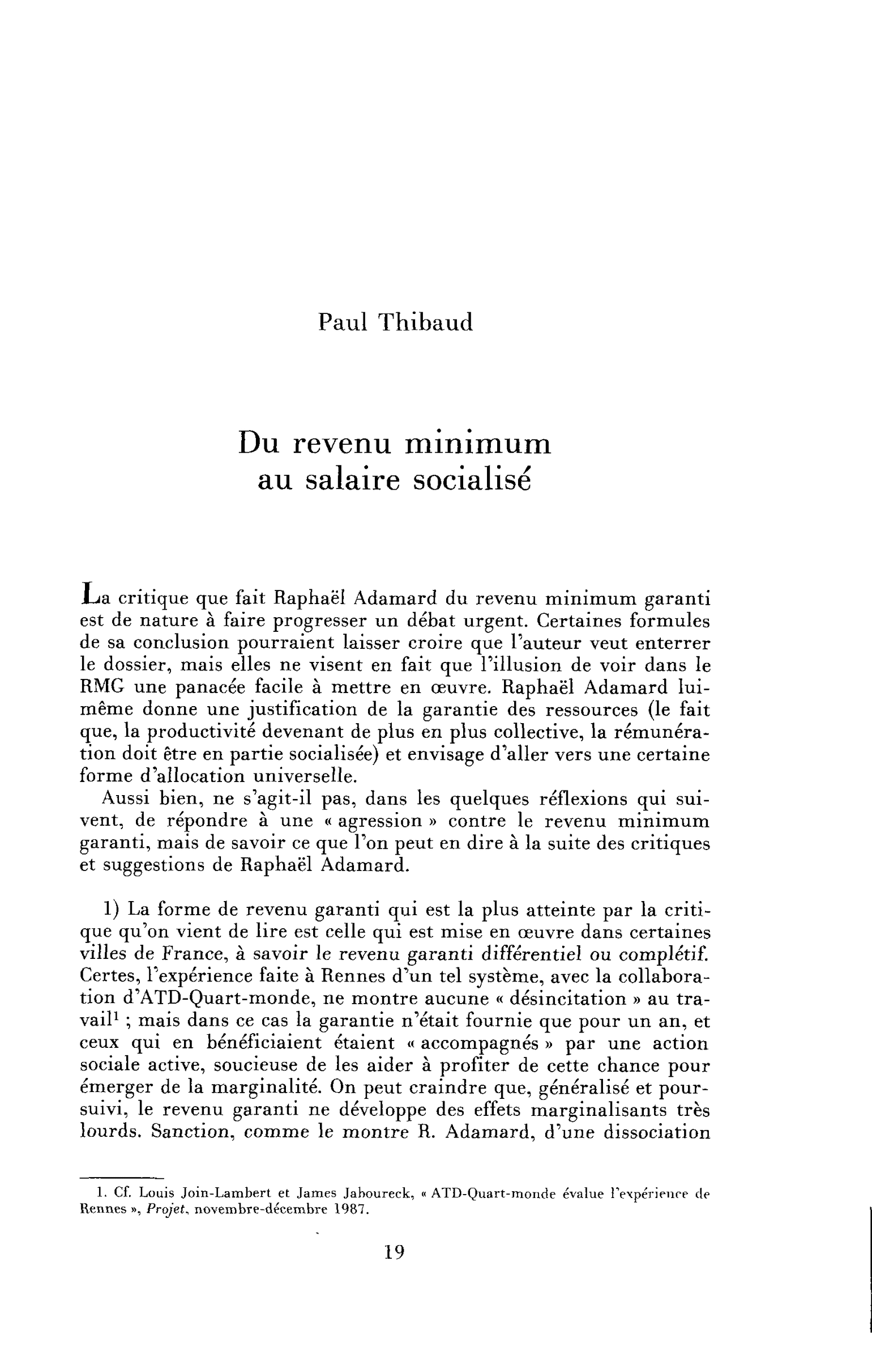 Du revenu minimum au salaire socialisé
