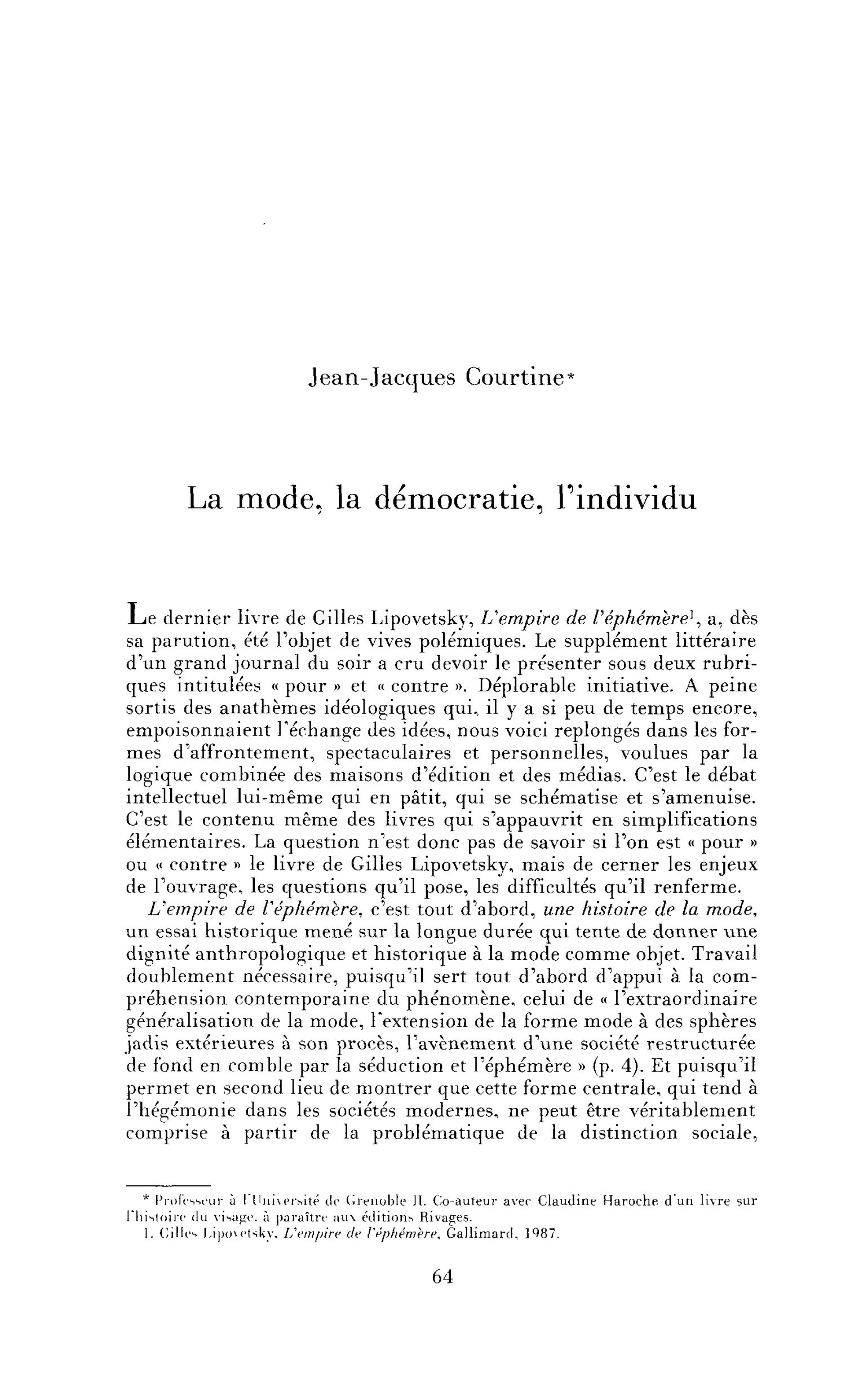 La mode, la démocratie, l’individu