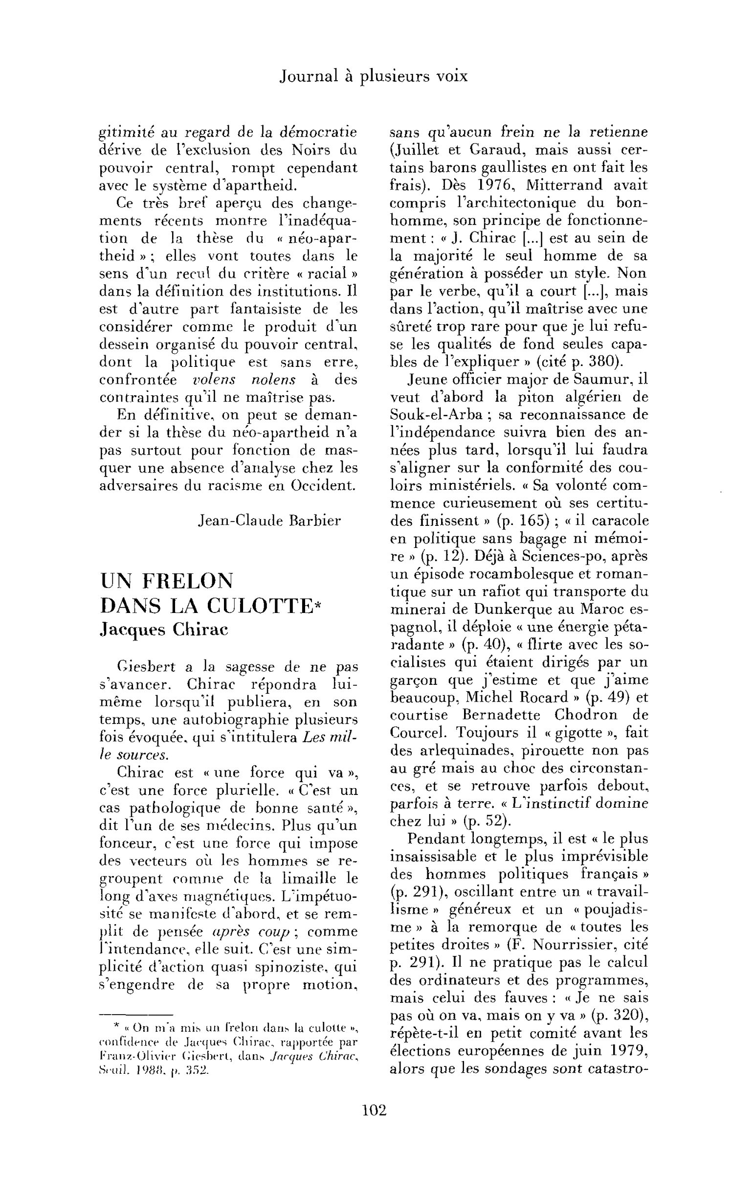 Un frelon dans la culotte, Jacques Chirac