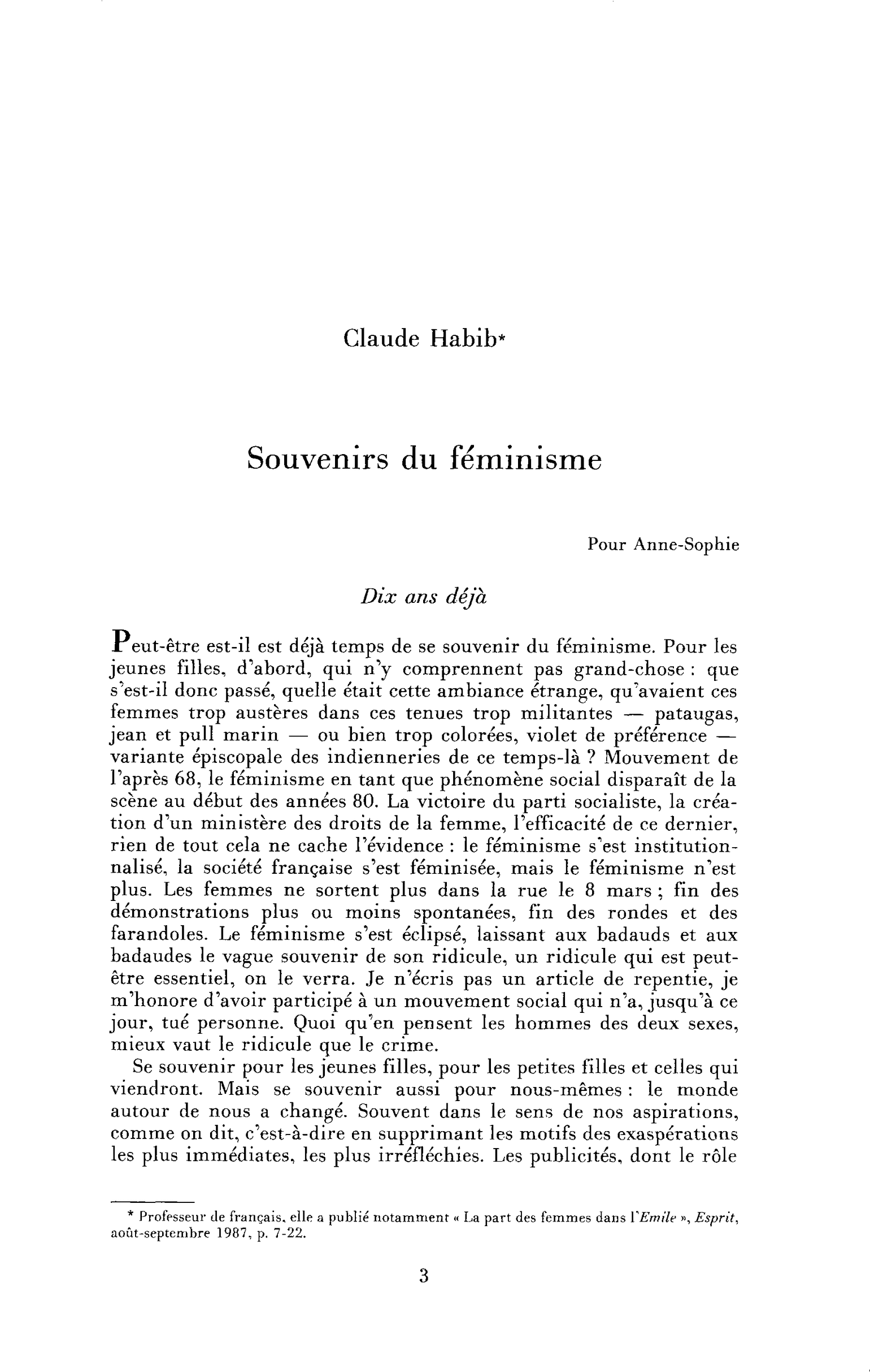 Souvenirs du féminisme
