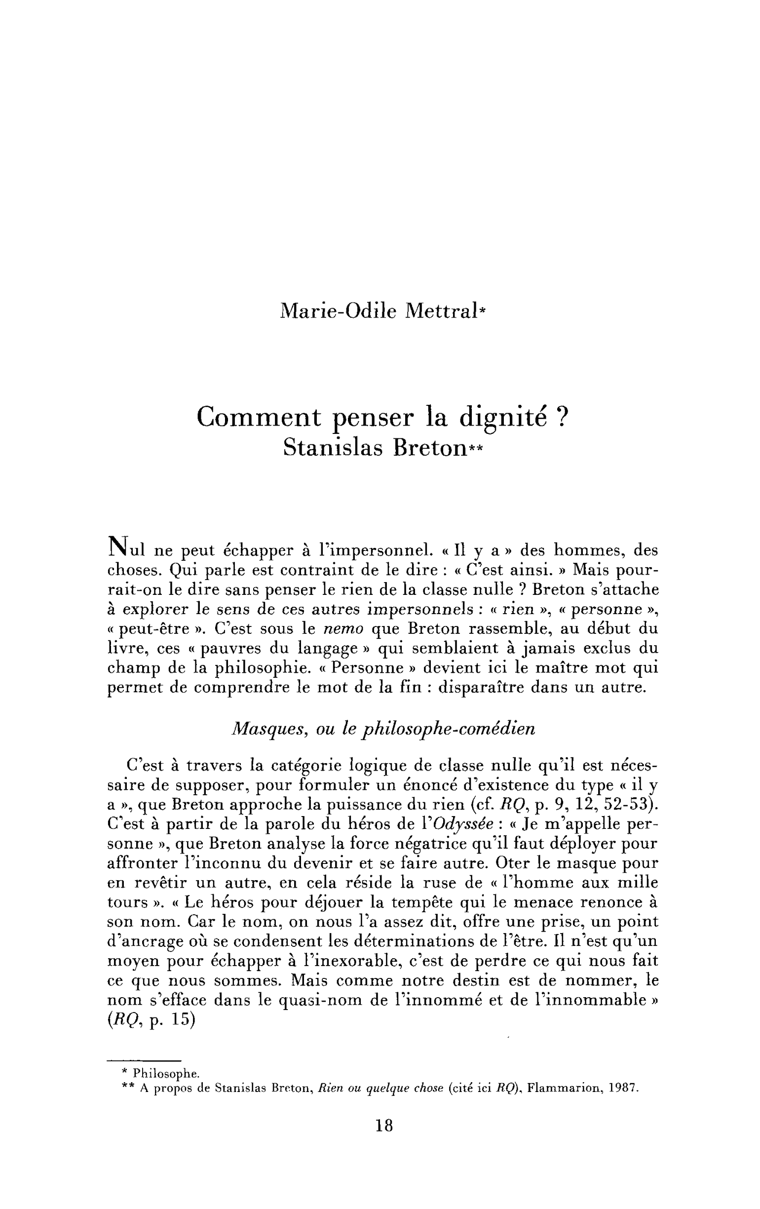 Comment penser la dignité ? (Stanislas Breton)