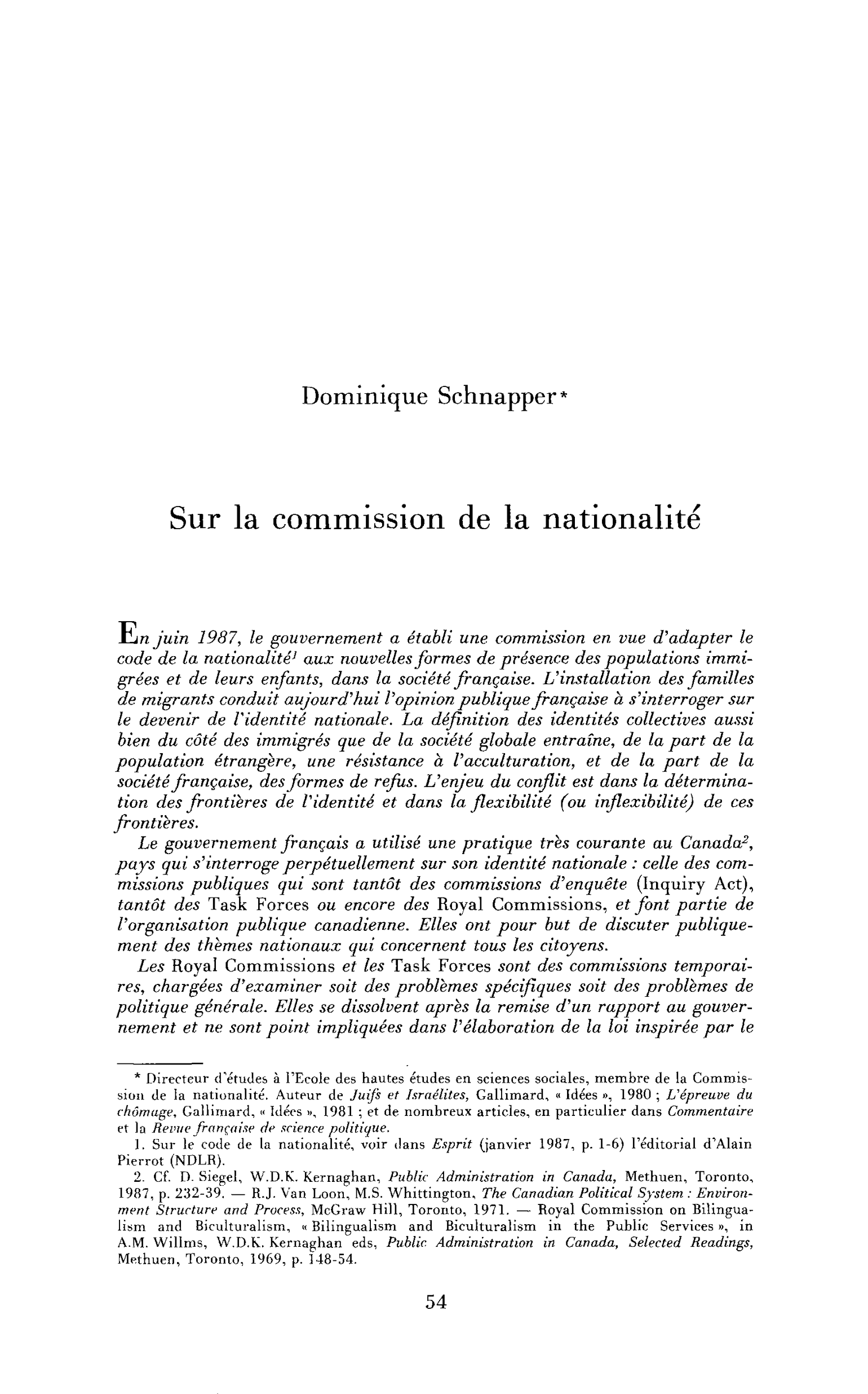Sur la commission de la nationalité
