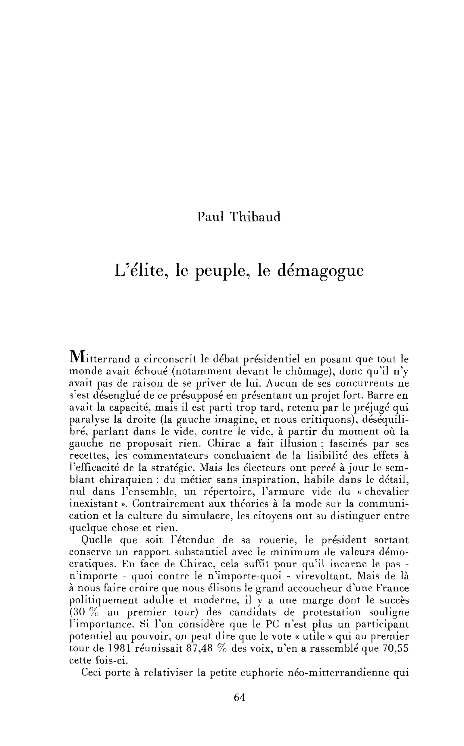 L’élite, le peuple, le démagoque