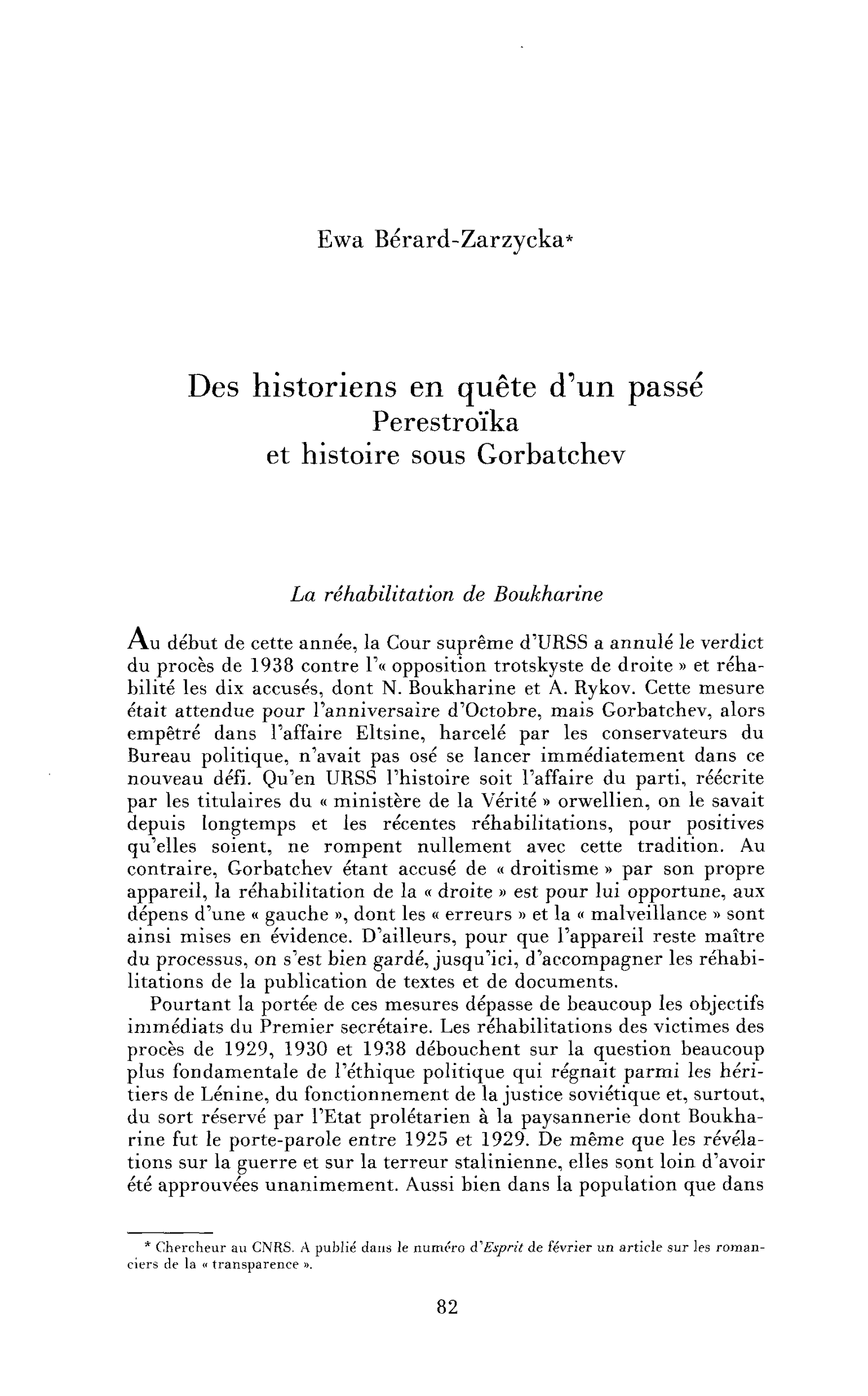 Des historiens en quête d’un passé : perestroïka et histoire sous Gorbatchev