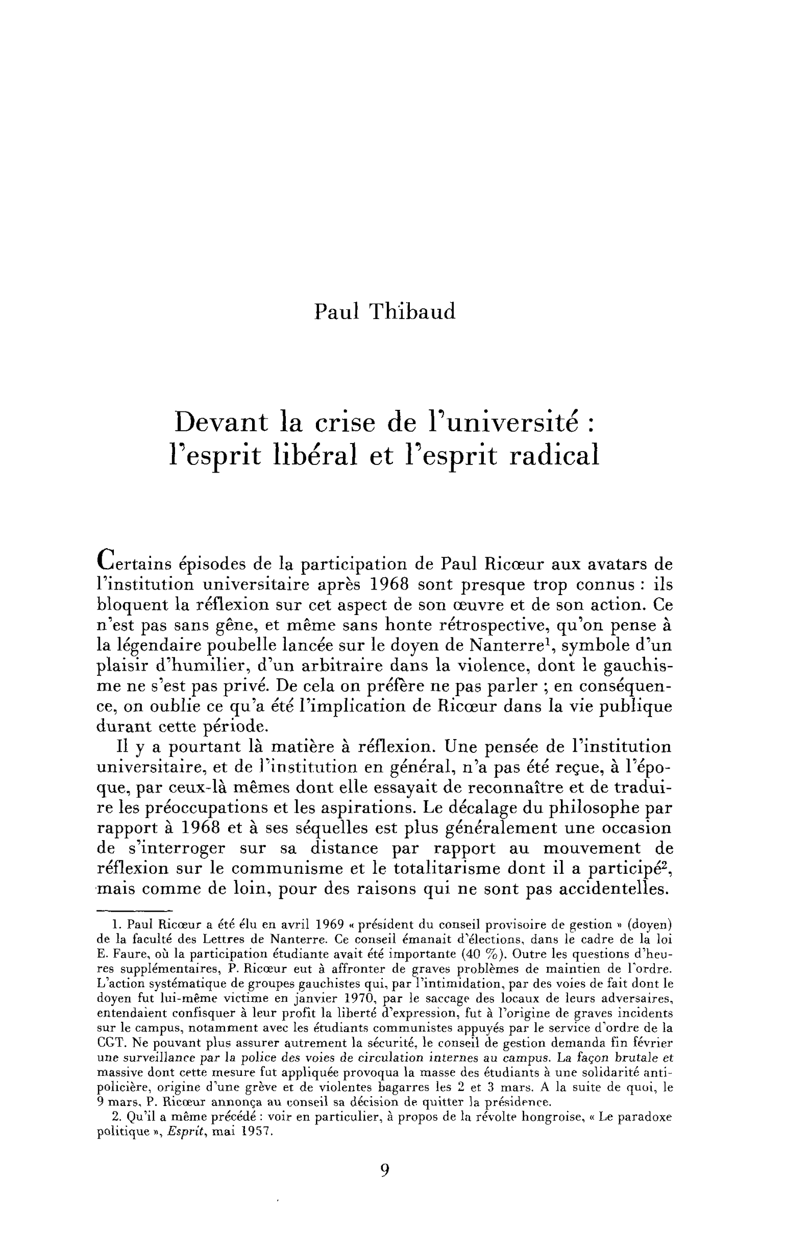 Devant la crise de l’Université