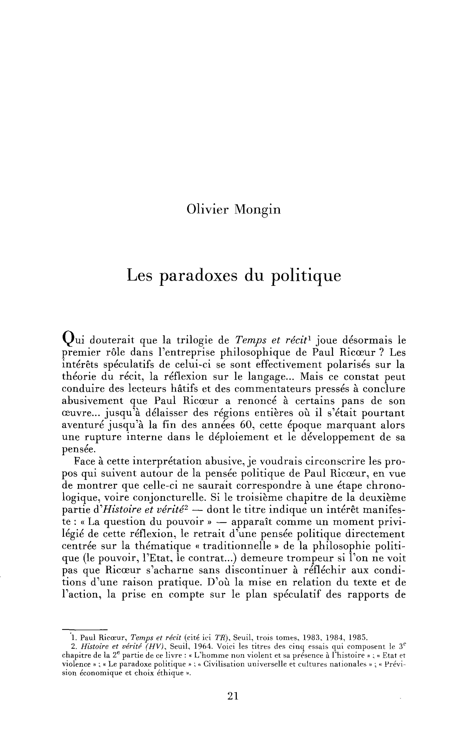 Les paradoxes du politique