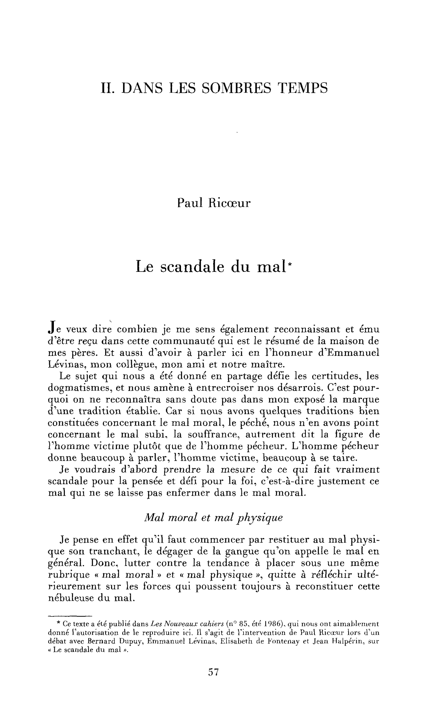Le scandale du mal