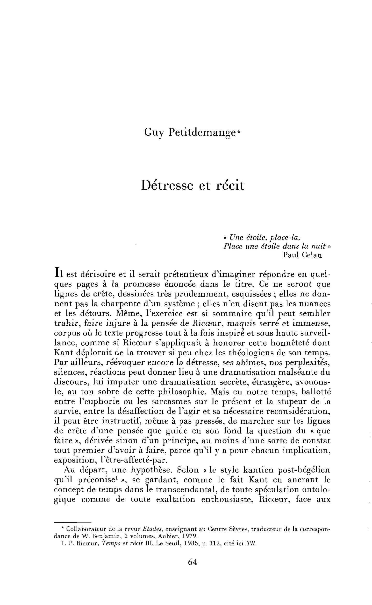 Détresse et récit