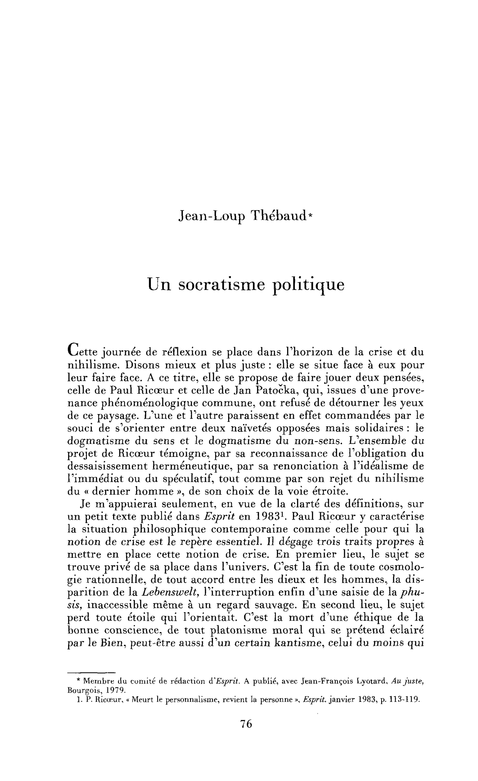 Un socratisme politique