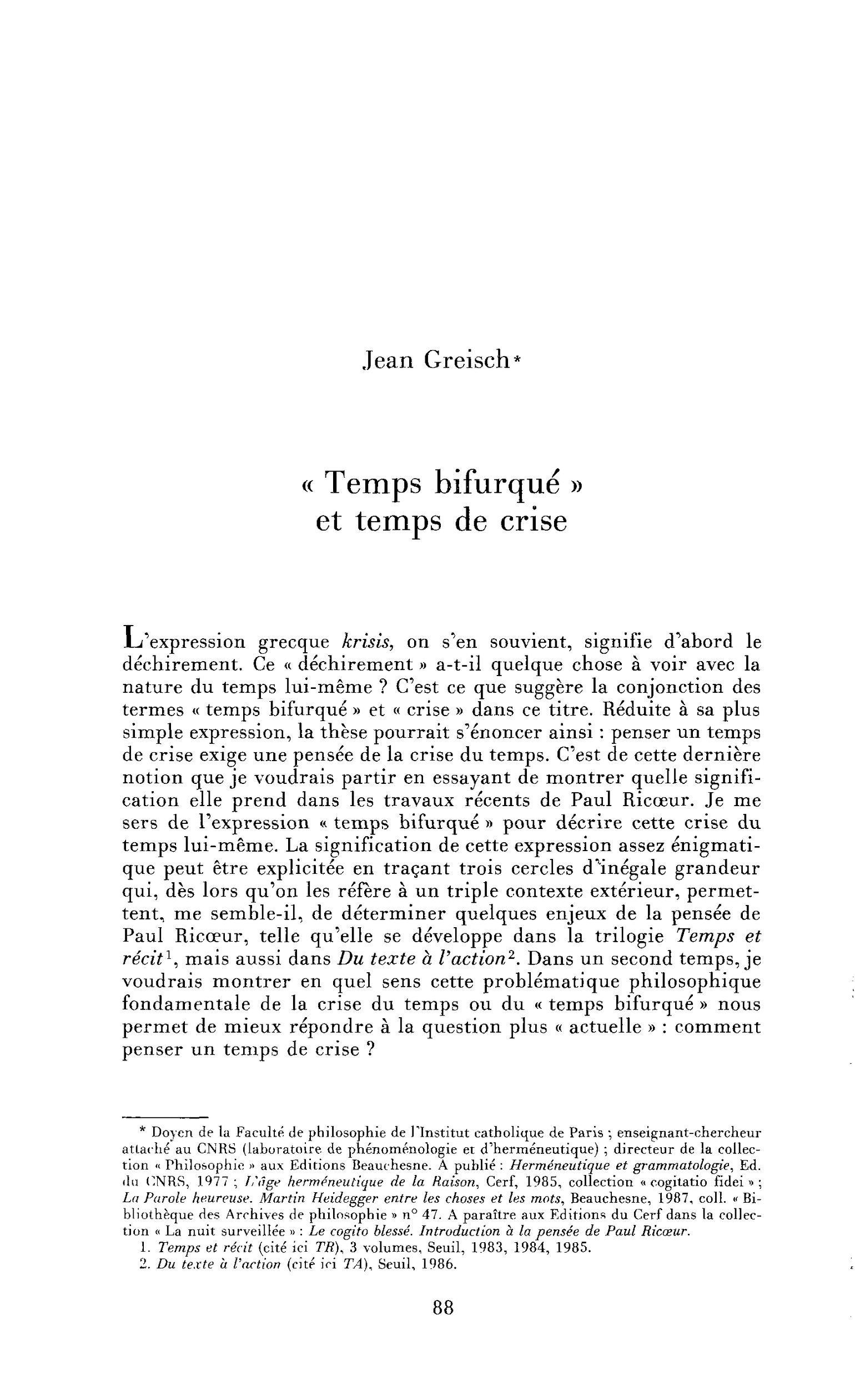 « Temps bifurqué » et temps de crise
