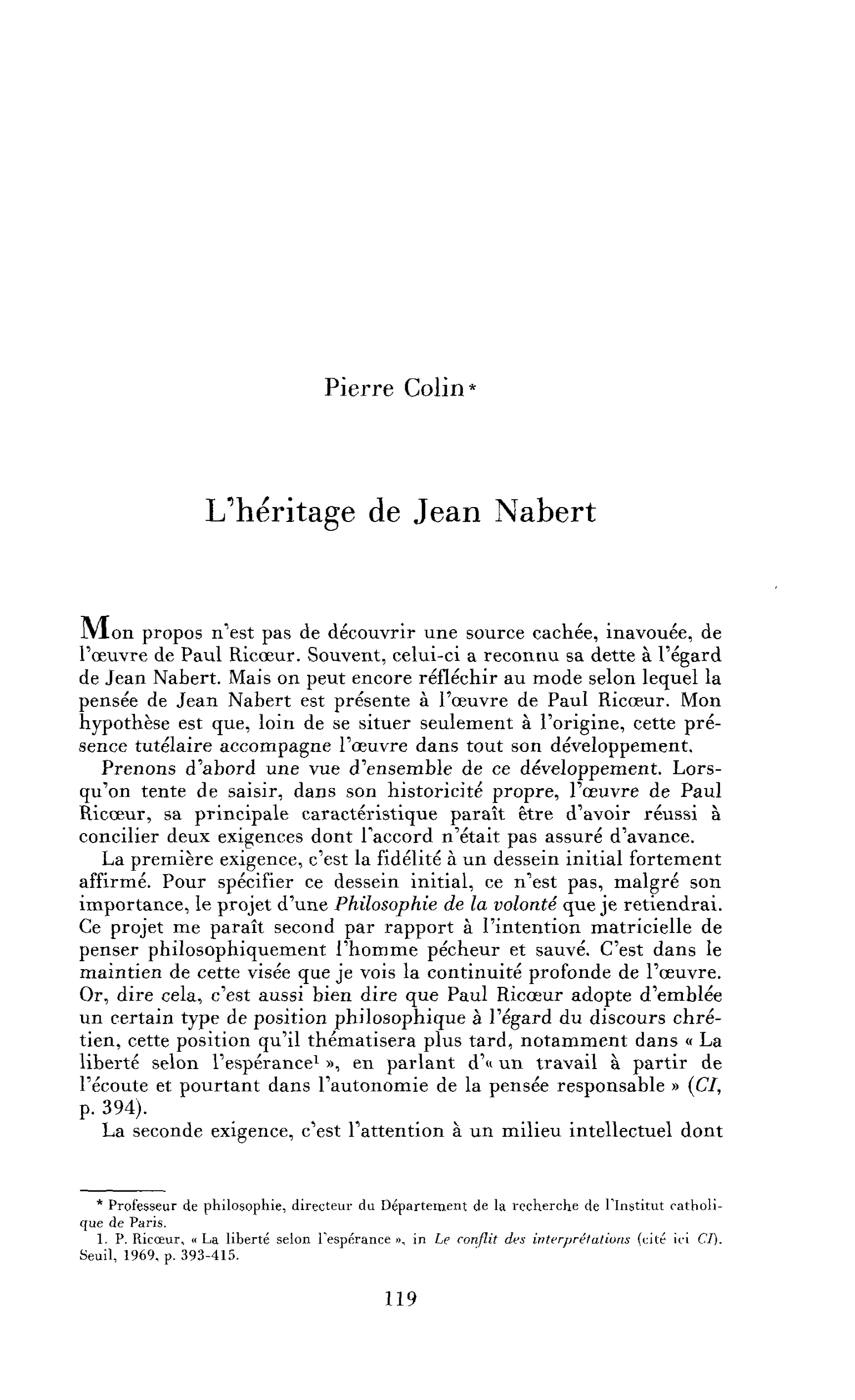 L’héritage de Jean Nabert