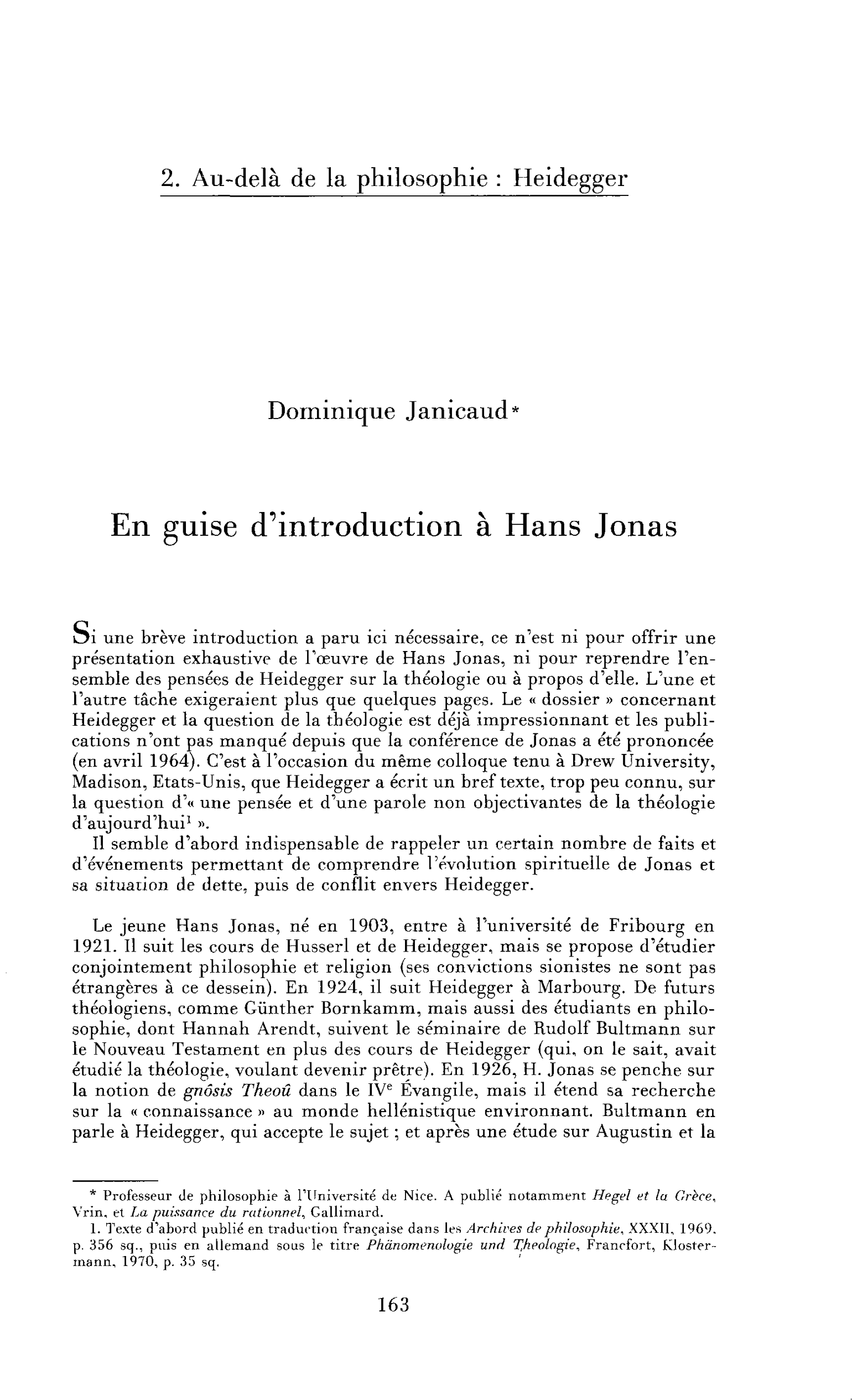 Introduction à Hans Jonas