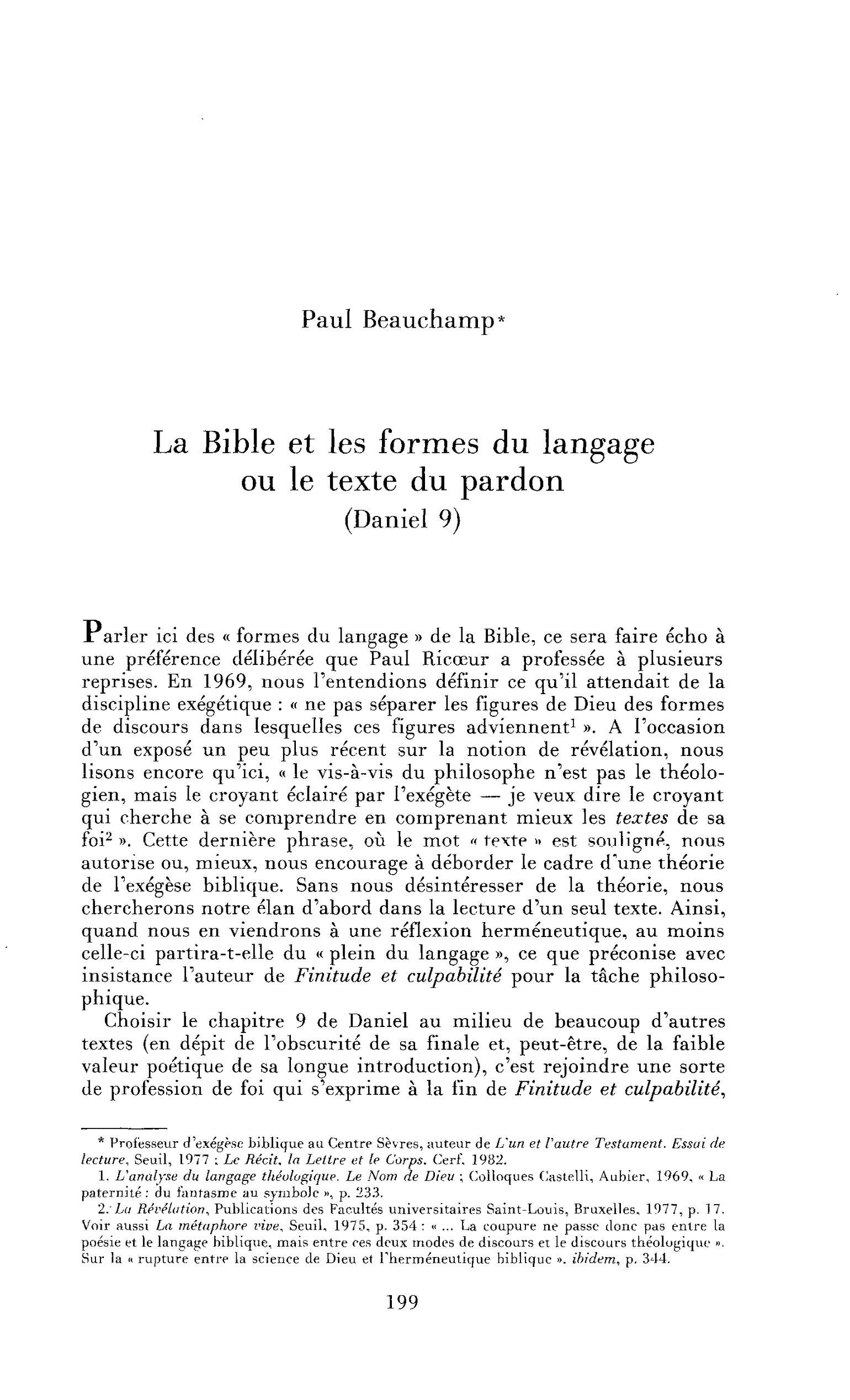 La Bible et les formes du langage, ou le texte du pardon