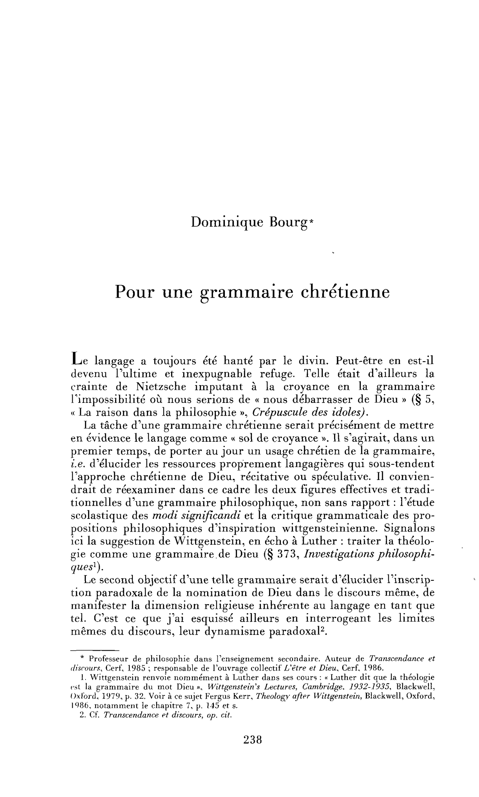 Pour une grammaire chrétienne