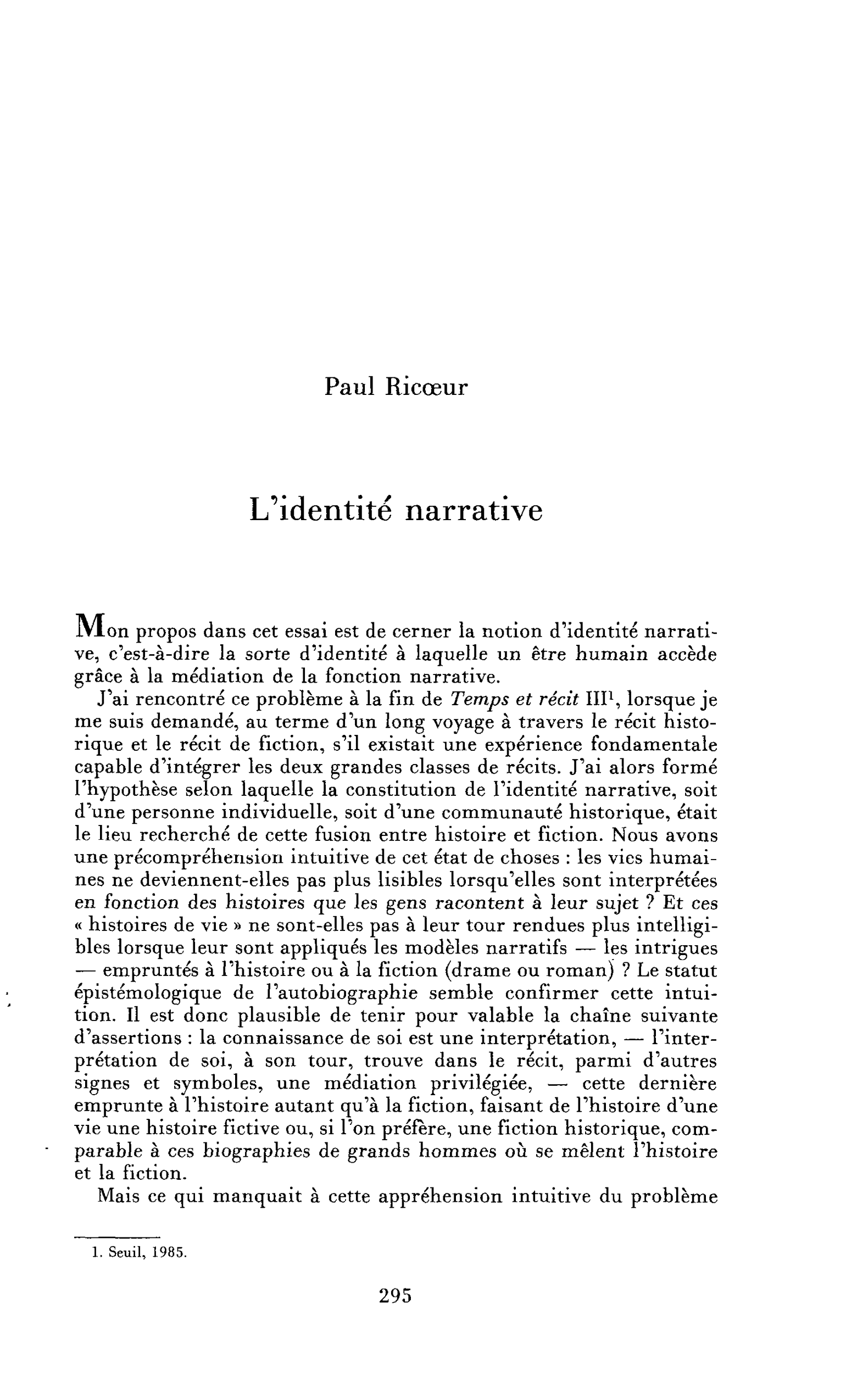 L’identité narrative