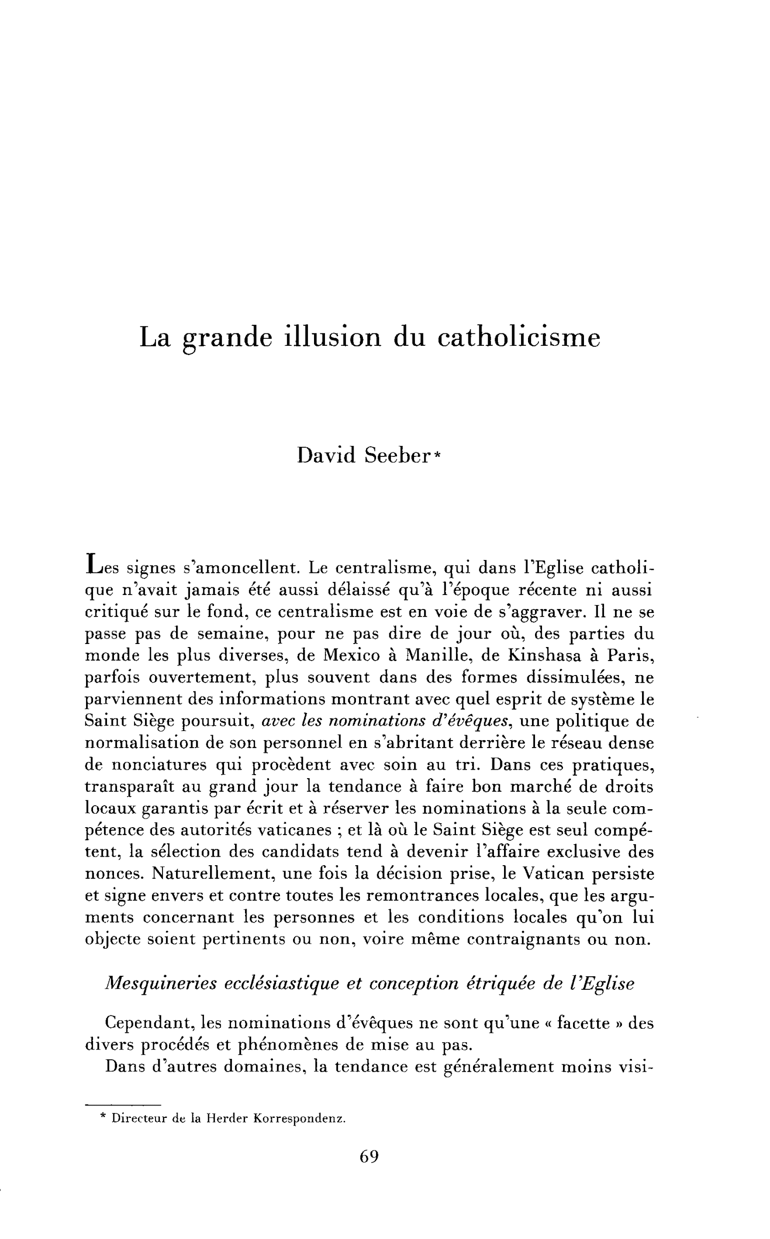 La grande illusion du catholicisme