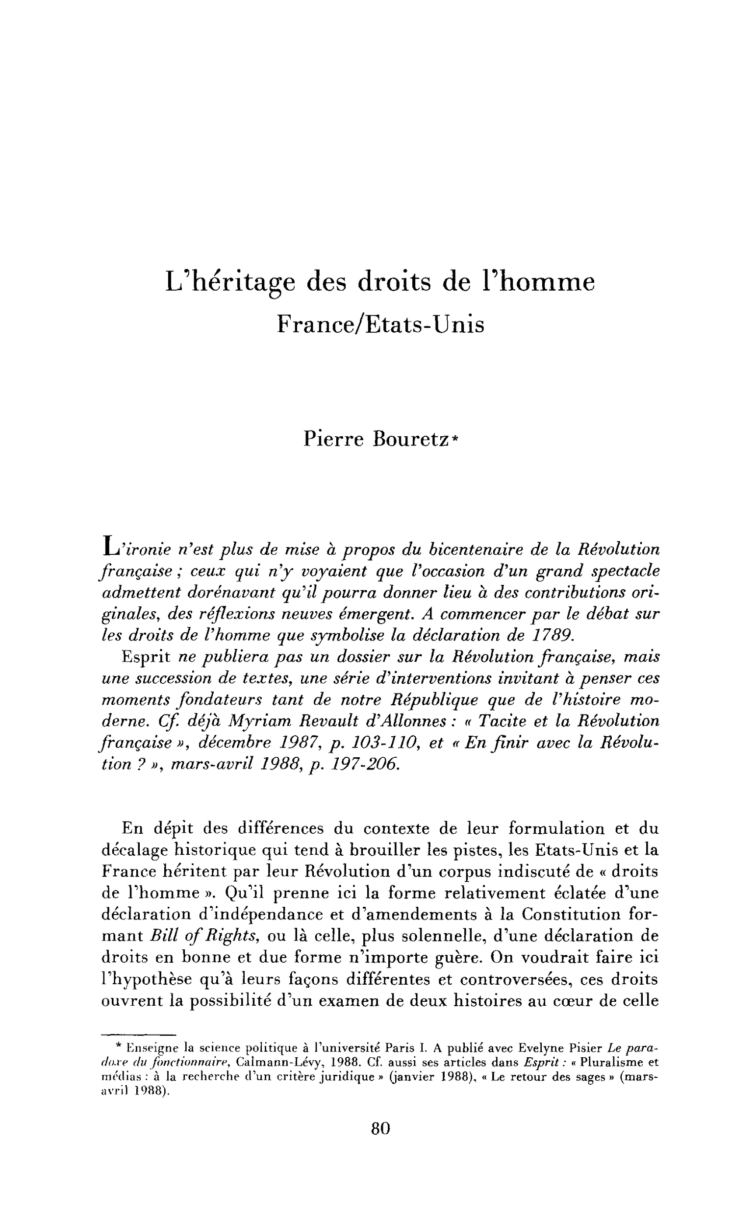 L’héritage des droits de l’homme : France / Etats-Unis
