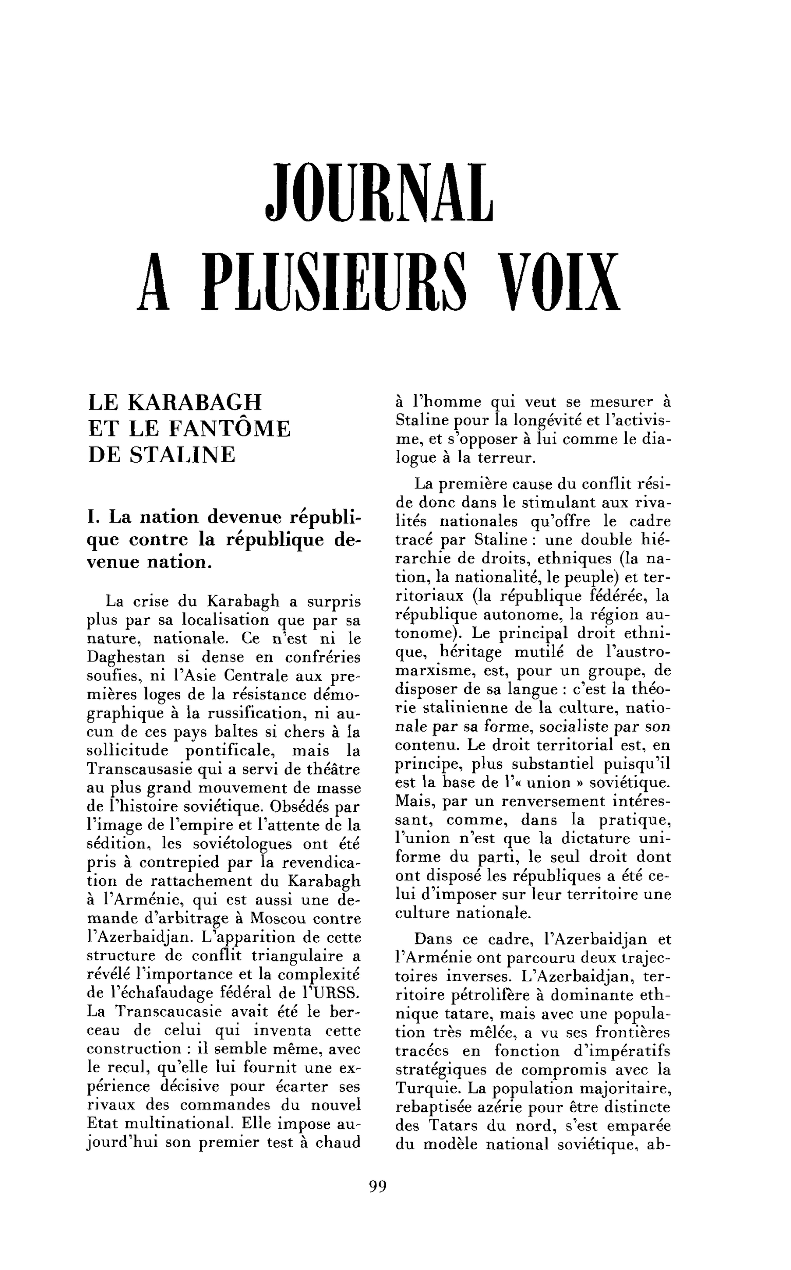 Le Karabagh et le fantôme de Staline