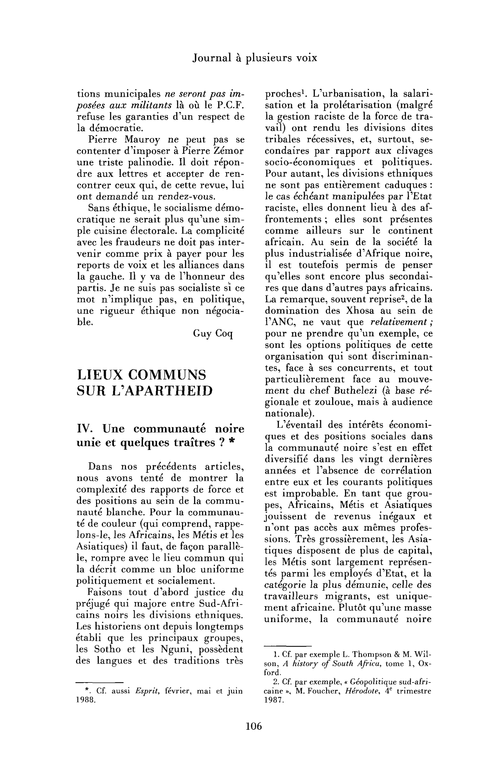 Lieux communs sur l’Apartheid (IV)