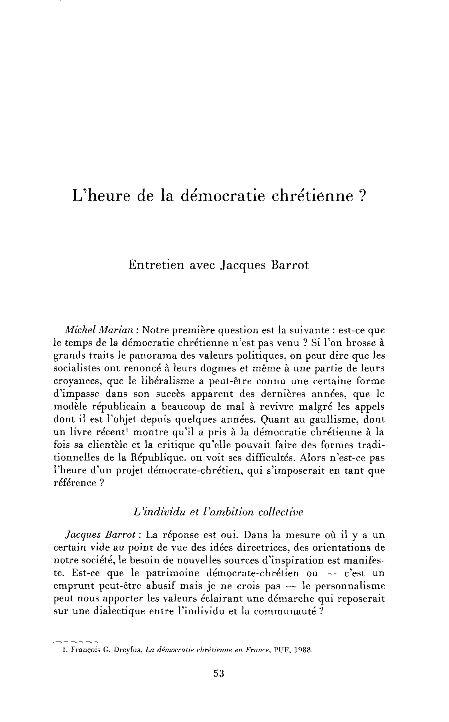 L’heure de la démocratie chrétienne ? (entretien)