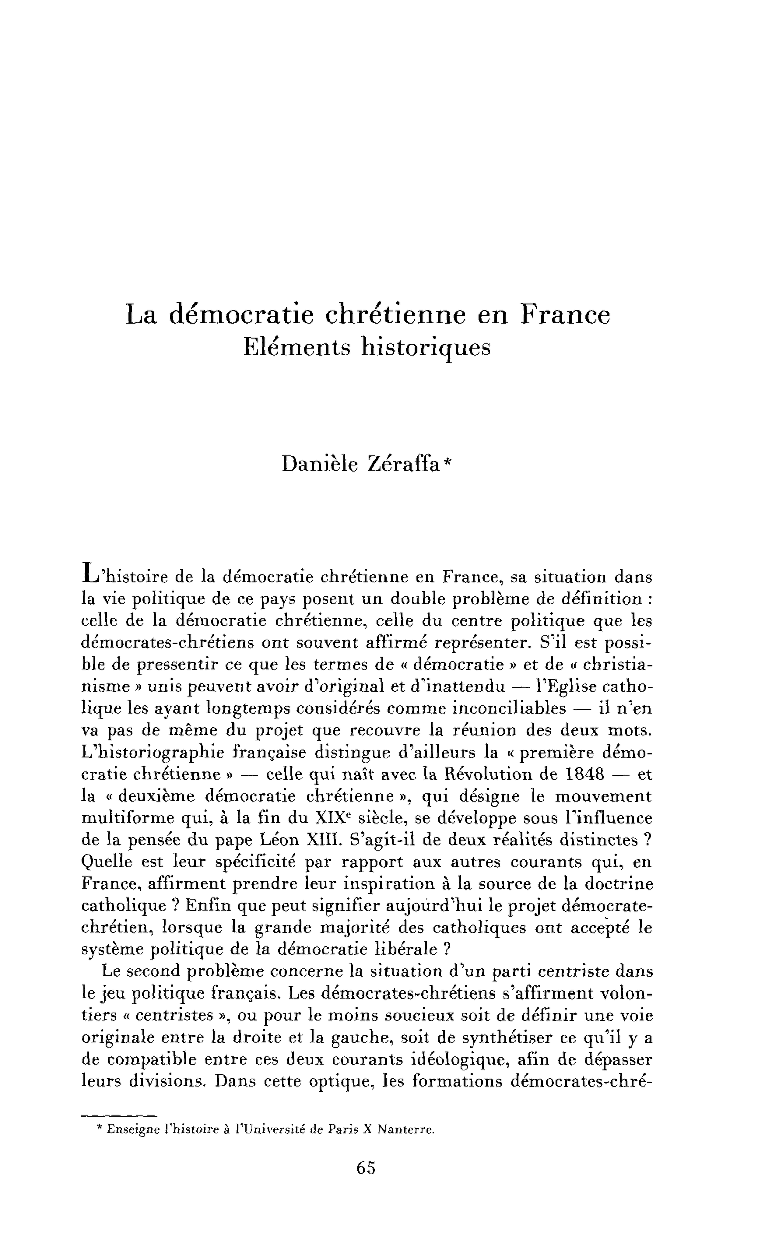 La démocratie chrétienne en France : éléments historiques