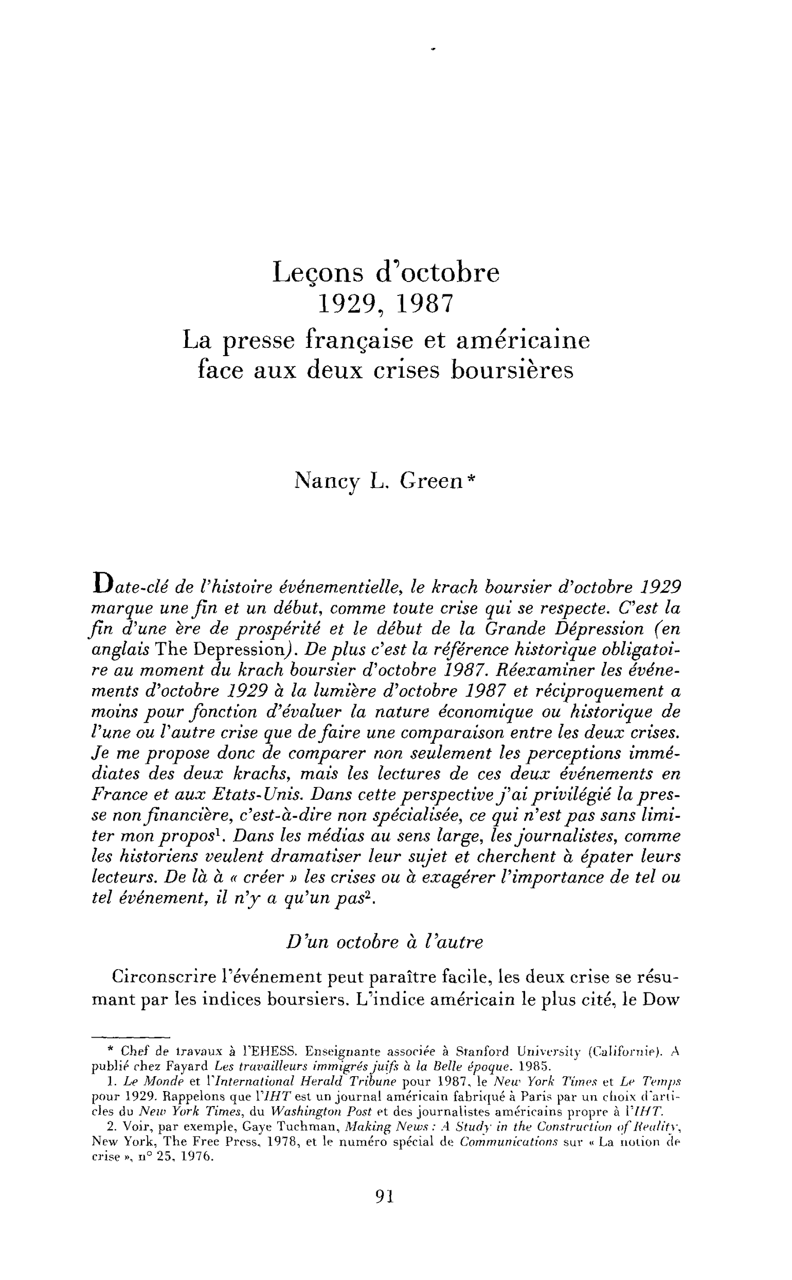 Leçons d’octobre, 1929, 1987 : la presse française et américaine face aux deux crises boursières