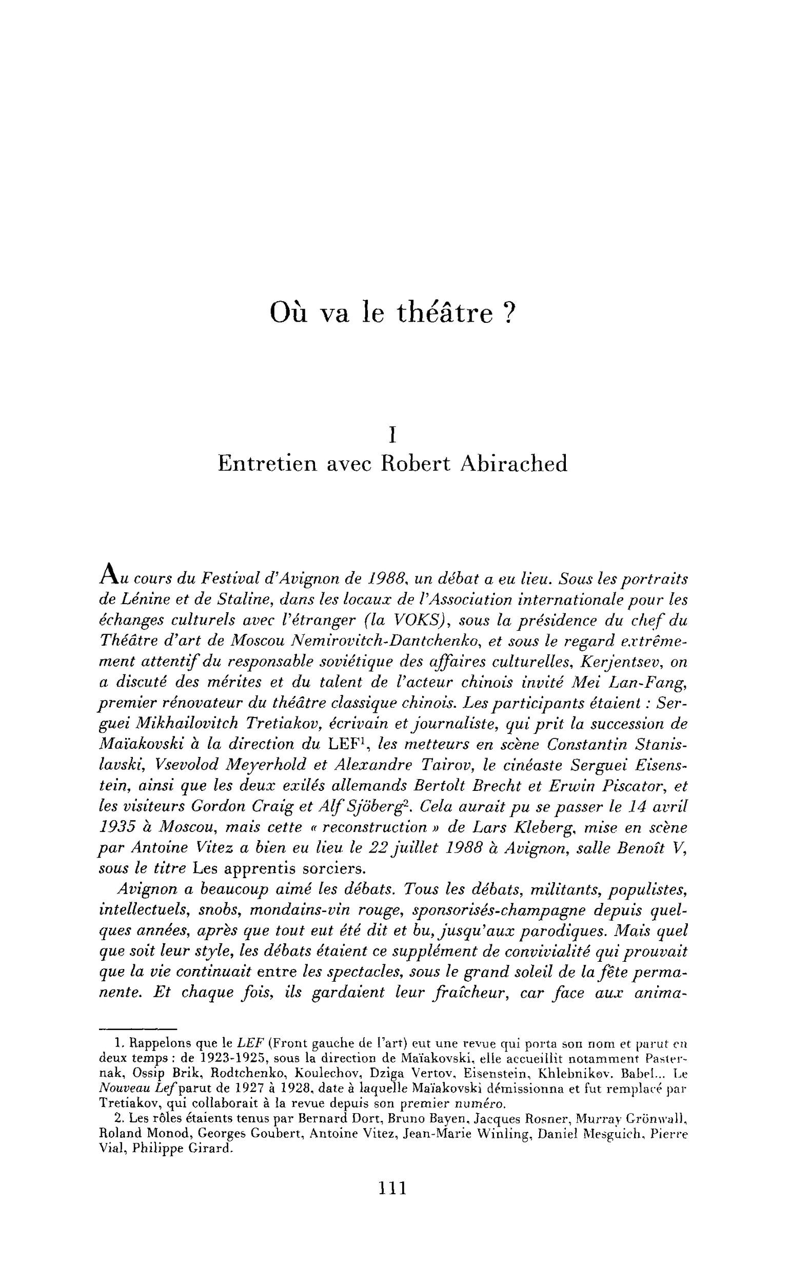 Où va le théâtre ? I. (entretien)