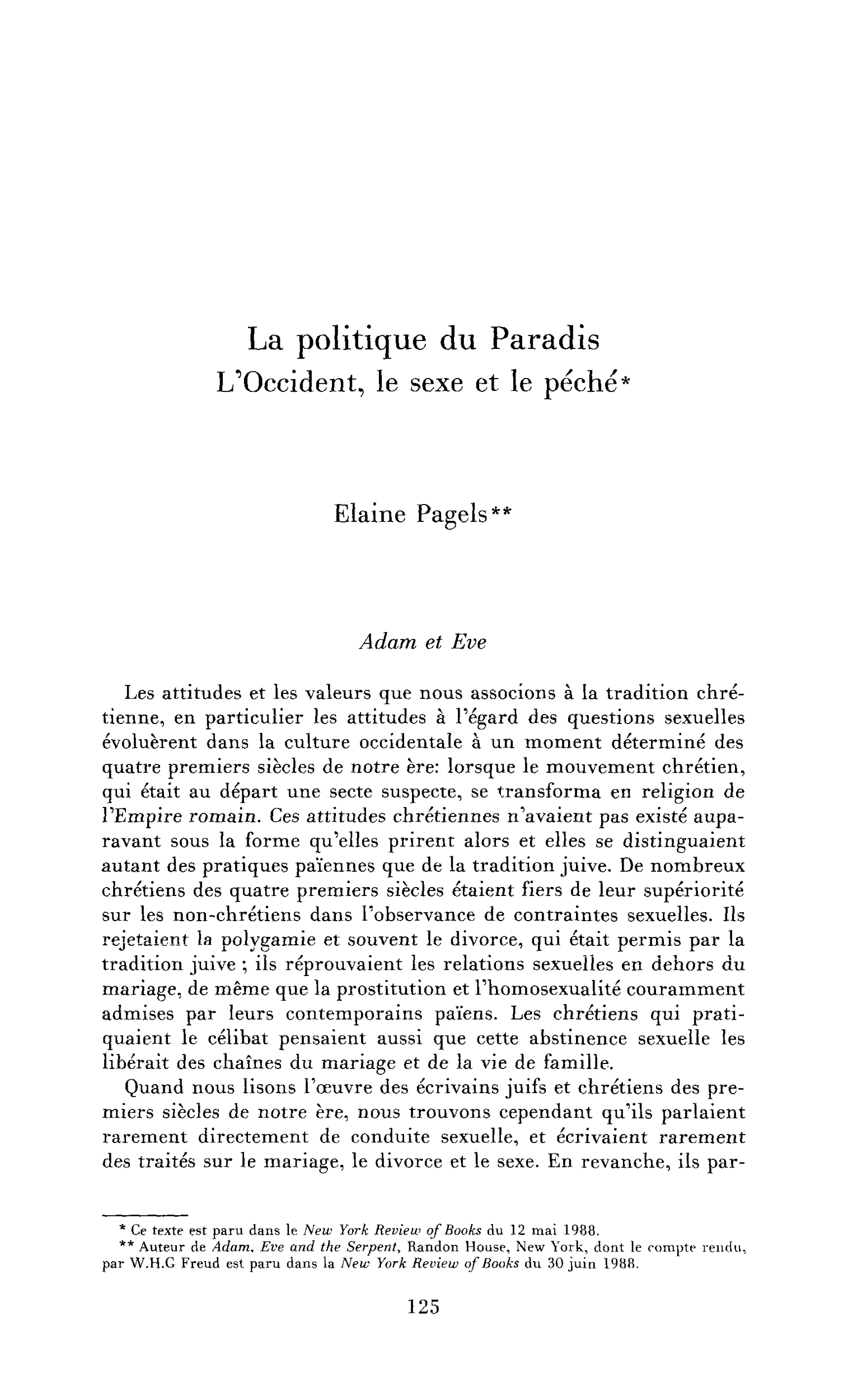 La politique du Paradis : L’Occident, le sexe et le péché