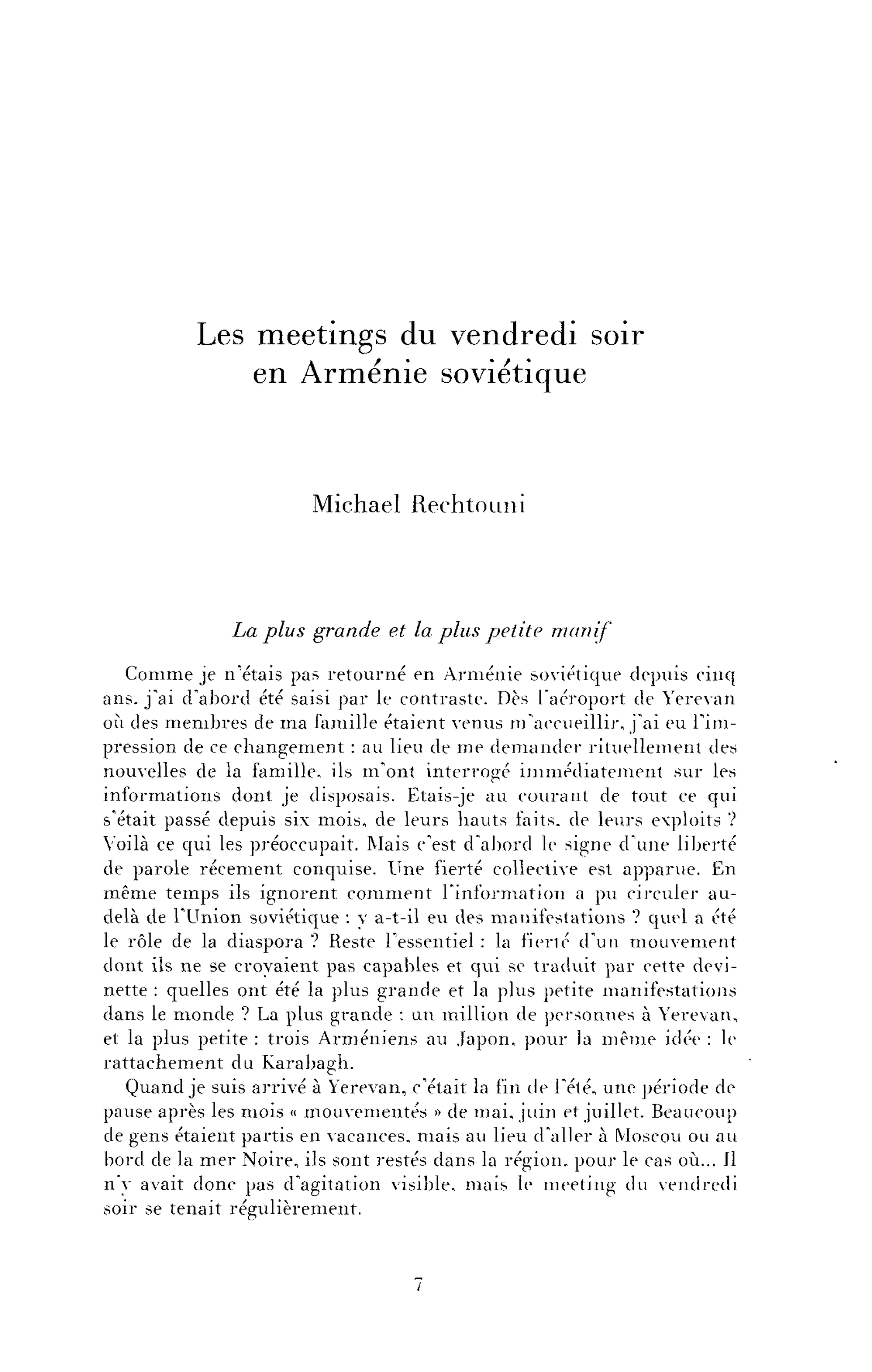 Les meetings du vendredi soir en Arménie soviétique